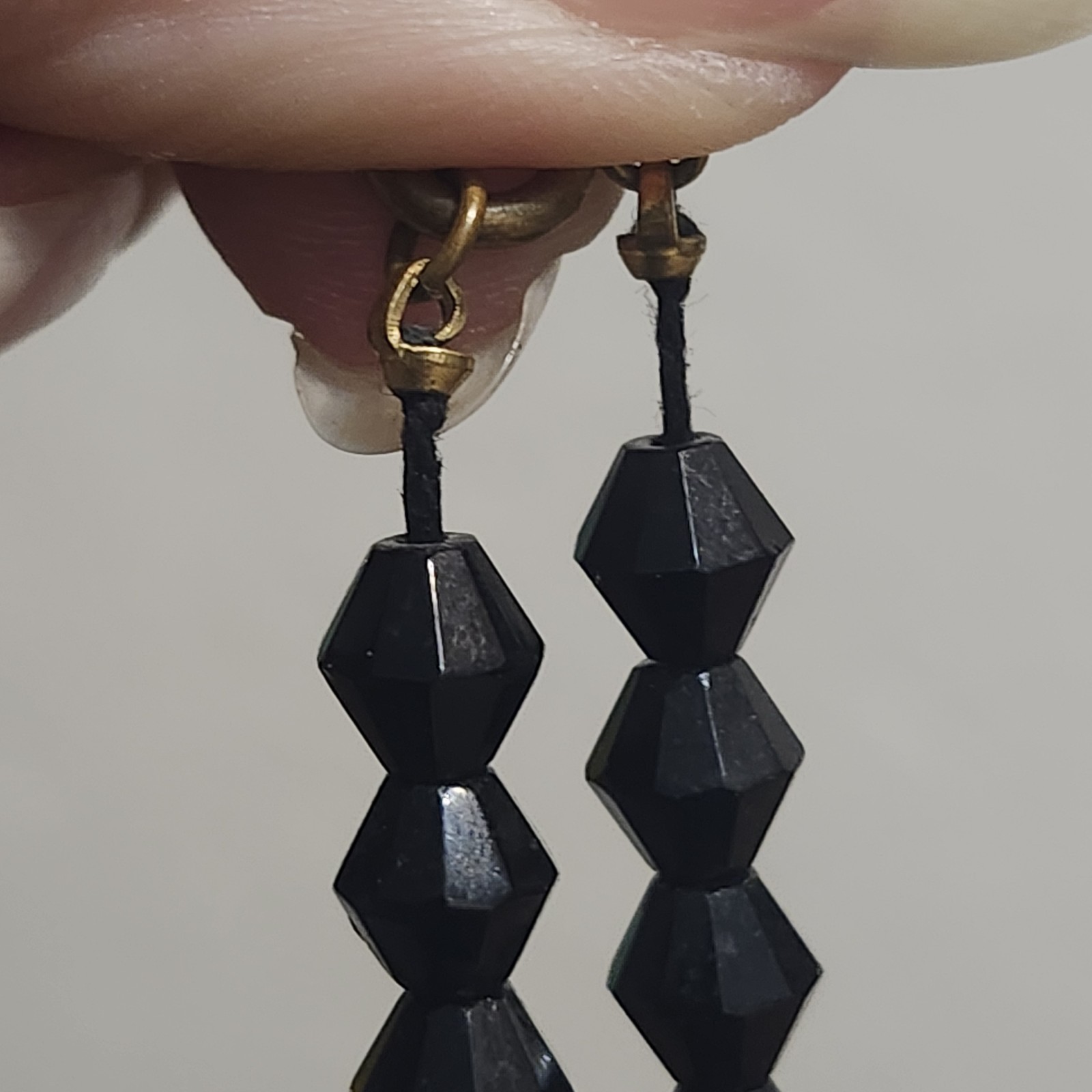 Vintage Jet Black Crystal Glass? Bicone Bead Long Necklace Single Strand