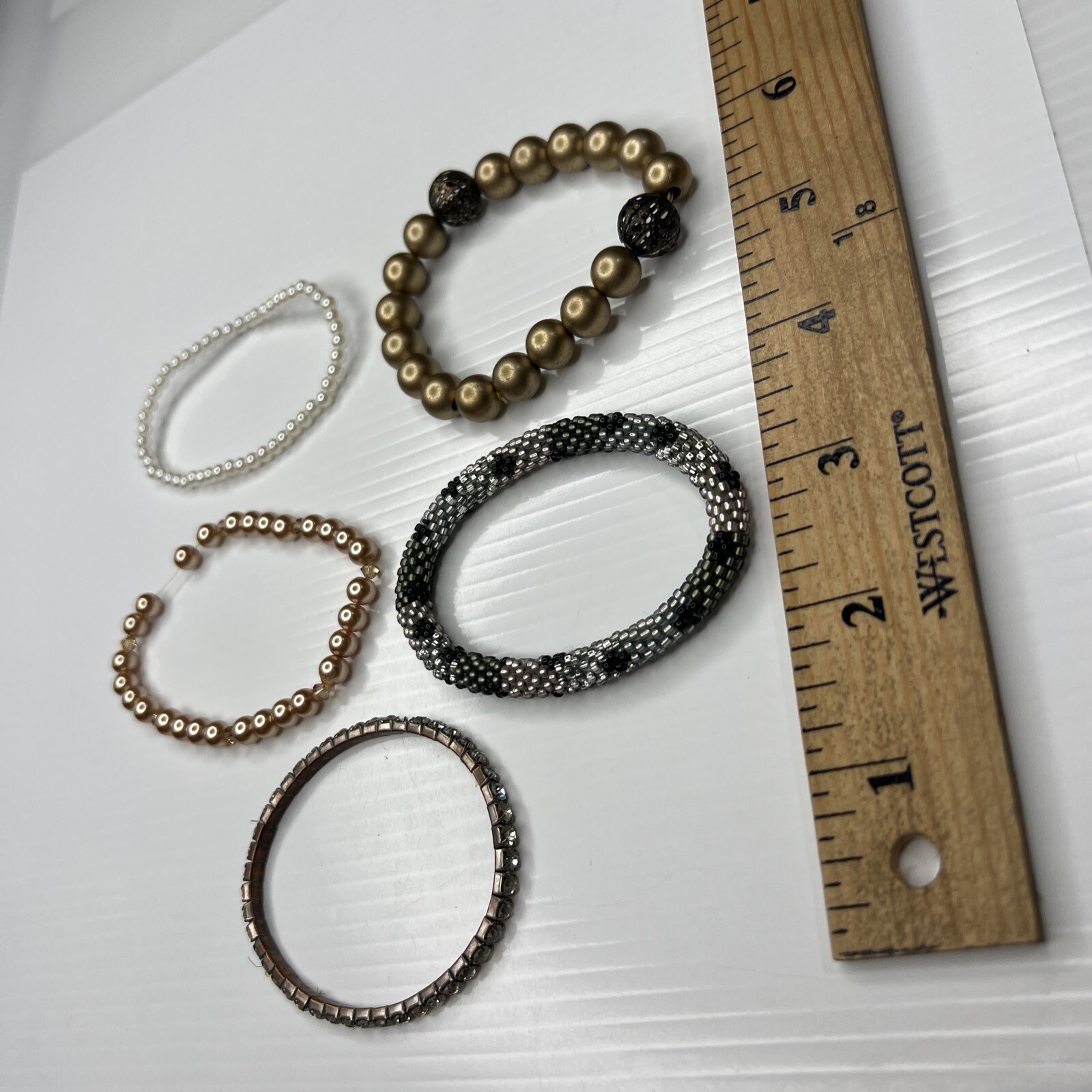 H6 Lot Champagne Pearls Strands Stretch Beaded Boho Hippie Retro Bracelets