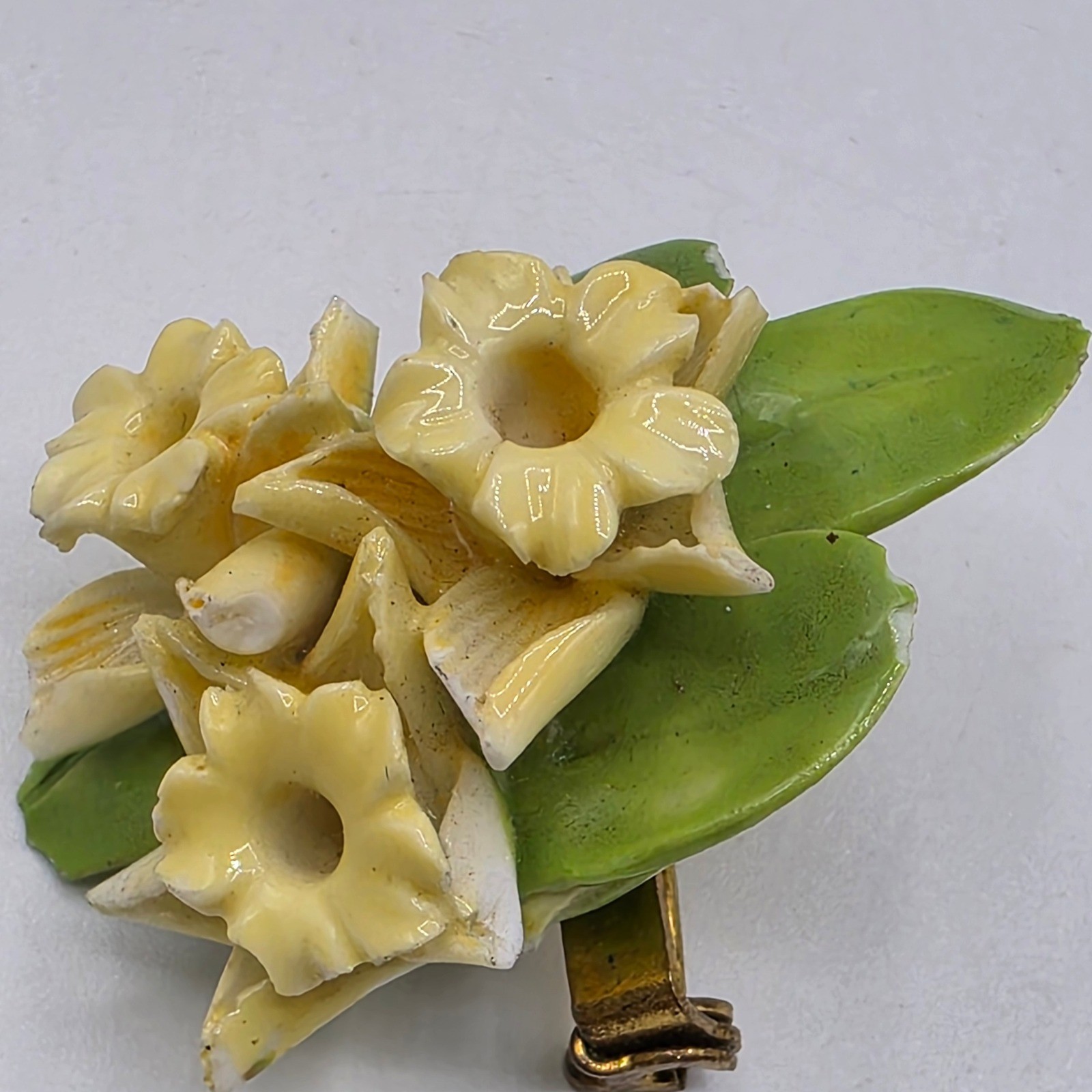 Vintage Thorley Bone China Daffodil Floral Brooch Pin Made in England Yellow