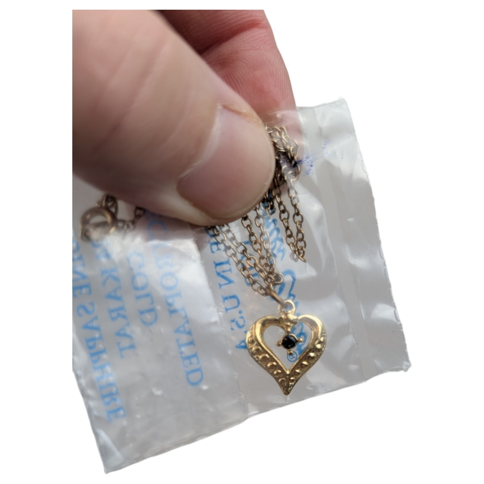 Vtg Harriet Carter Sapphire Ruby Heart Necklace 24K Gold Electroplated Jewelry