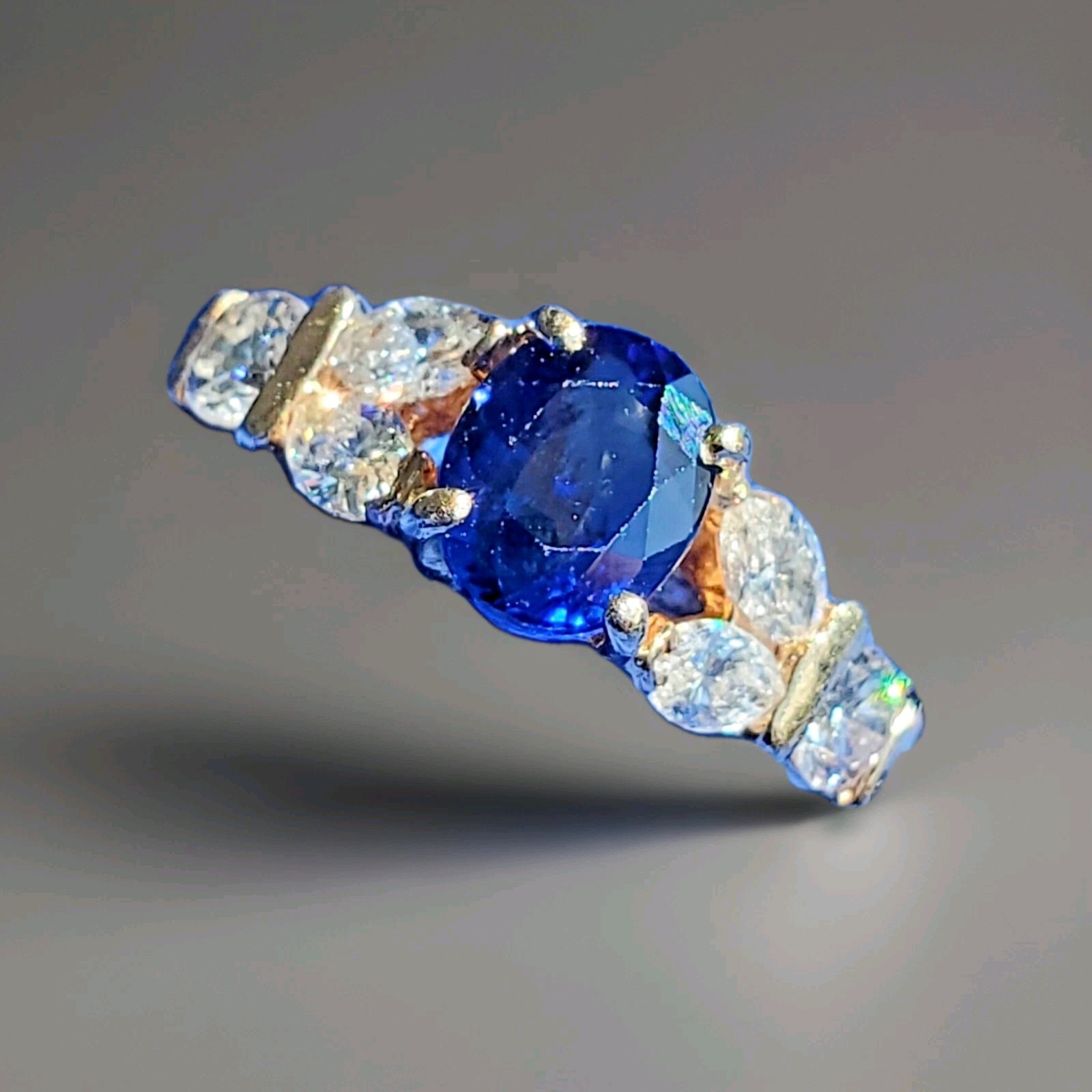 Original EARTH MINED SAPPHIRE DIAMOND Deco Engagement Ring 14K GOLD Solitaire