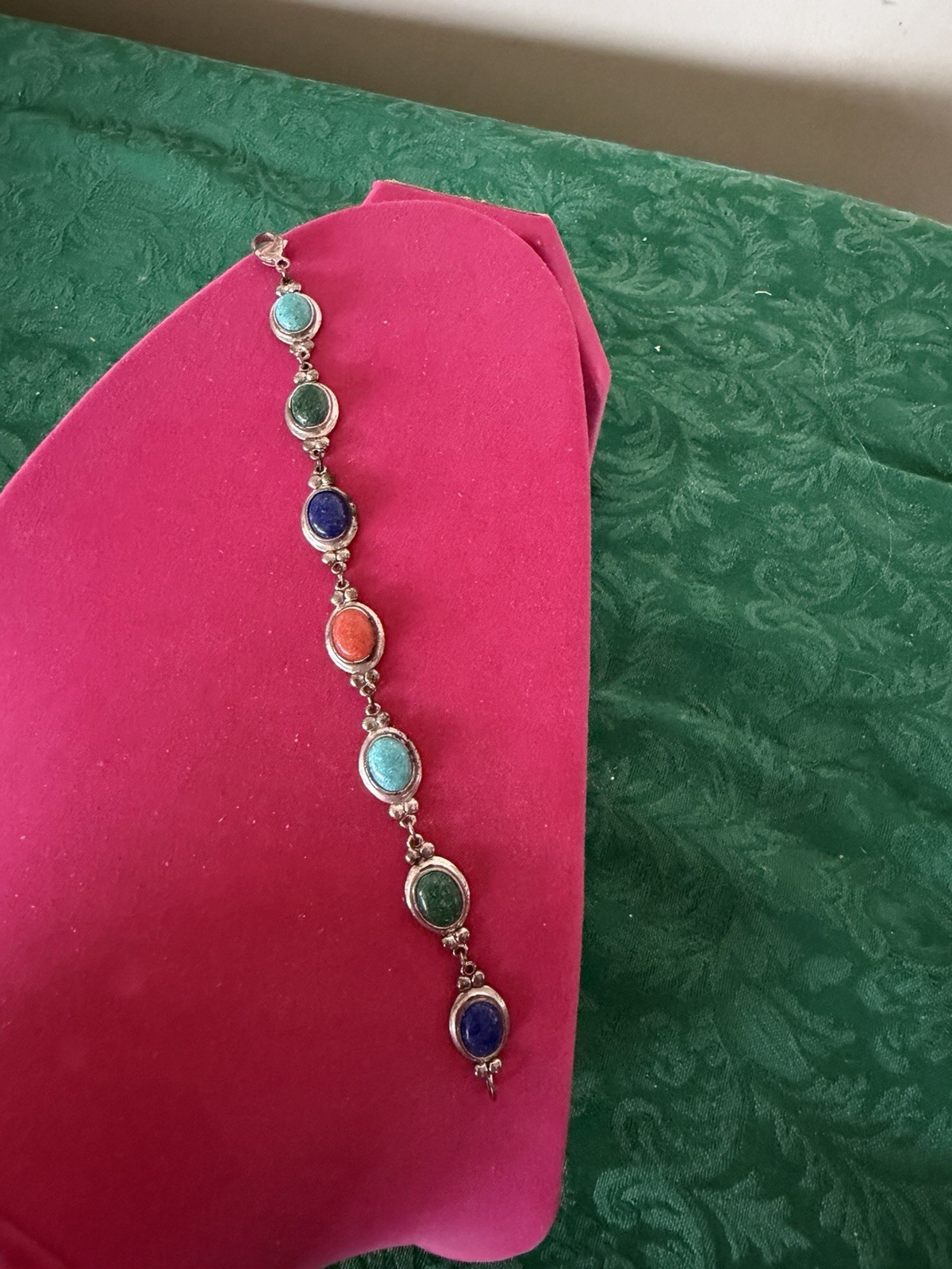 Vintage Sterling Silver Multicolor Scarab Gemstone 7″ Bracelet Coro
