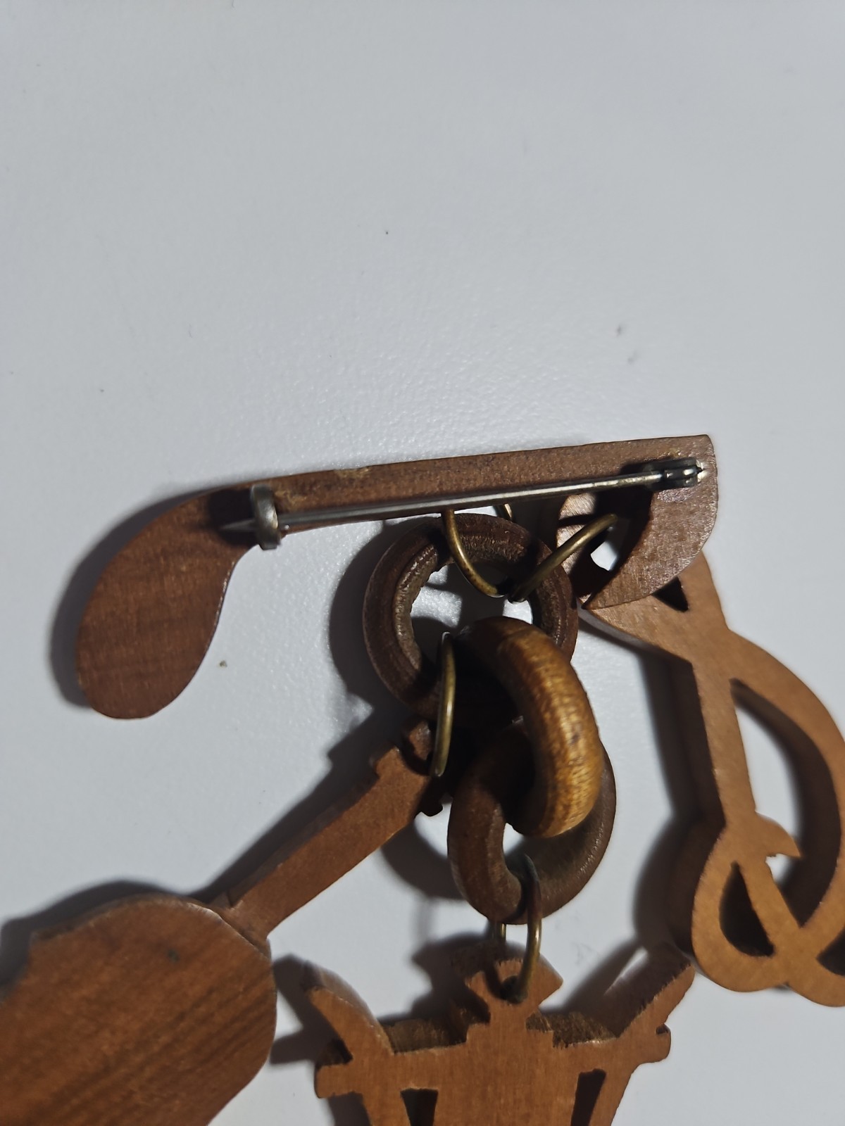 Vintage Guitar Brooch Pin Dangling Musical Notes Retro Music