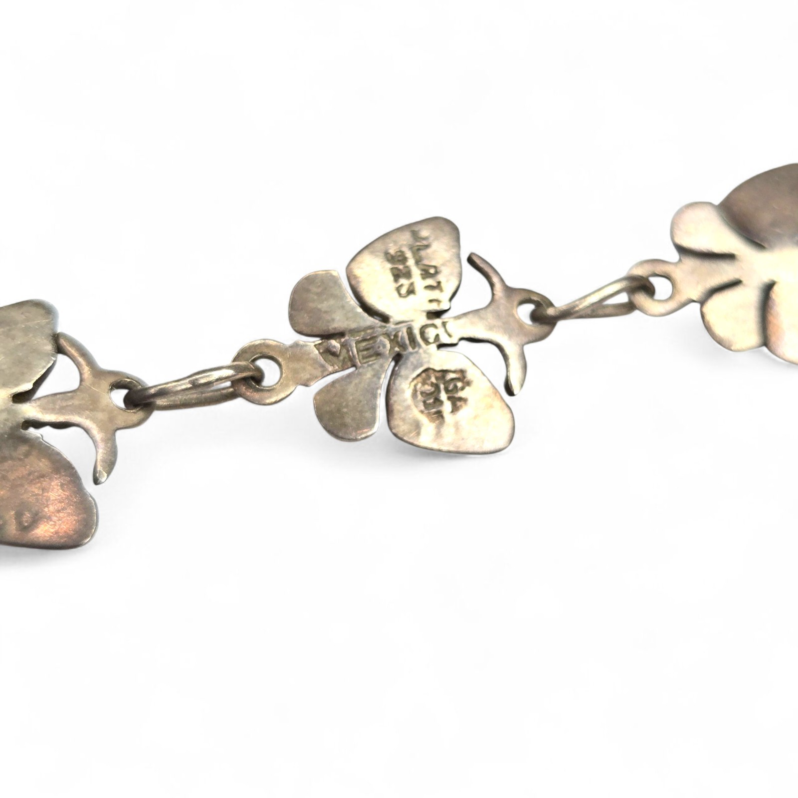 Vintage Mexico Sterling Silver Turquoise Chip Inlay Butterfly Bracelet Earrings