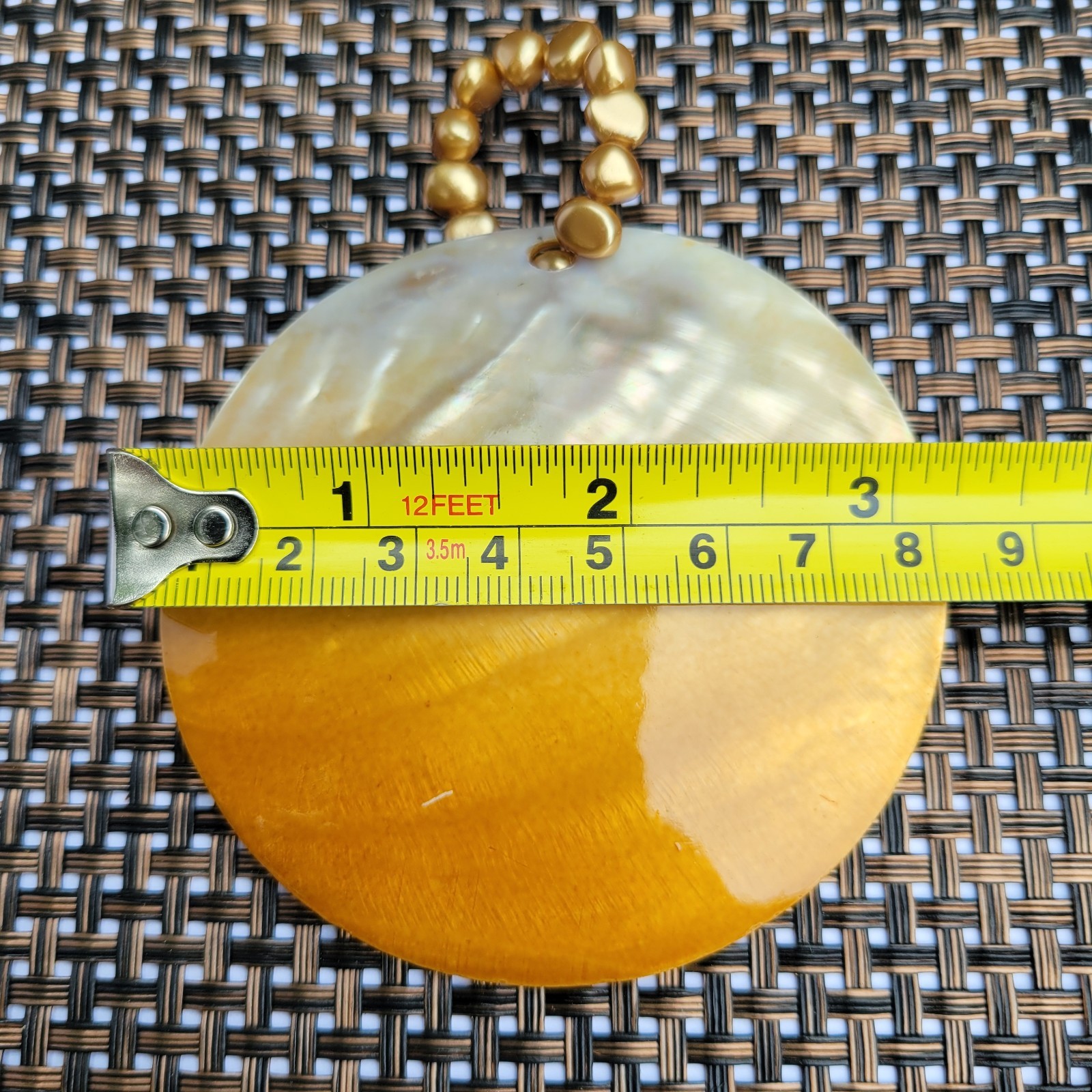 Vtg “Sunrise” Orange Mother Of Pearl w/ Faux Baroque Pearls Statement Pendant