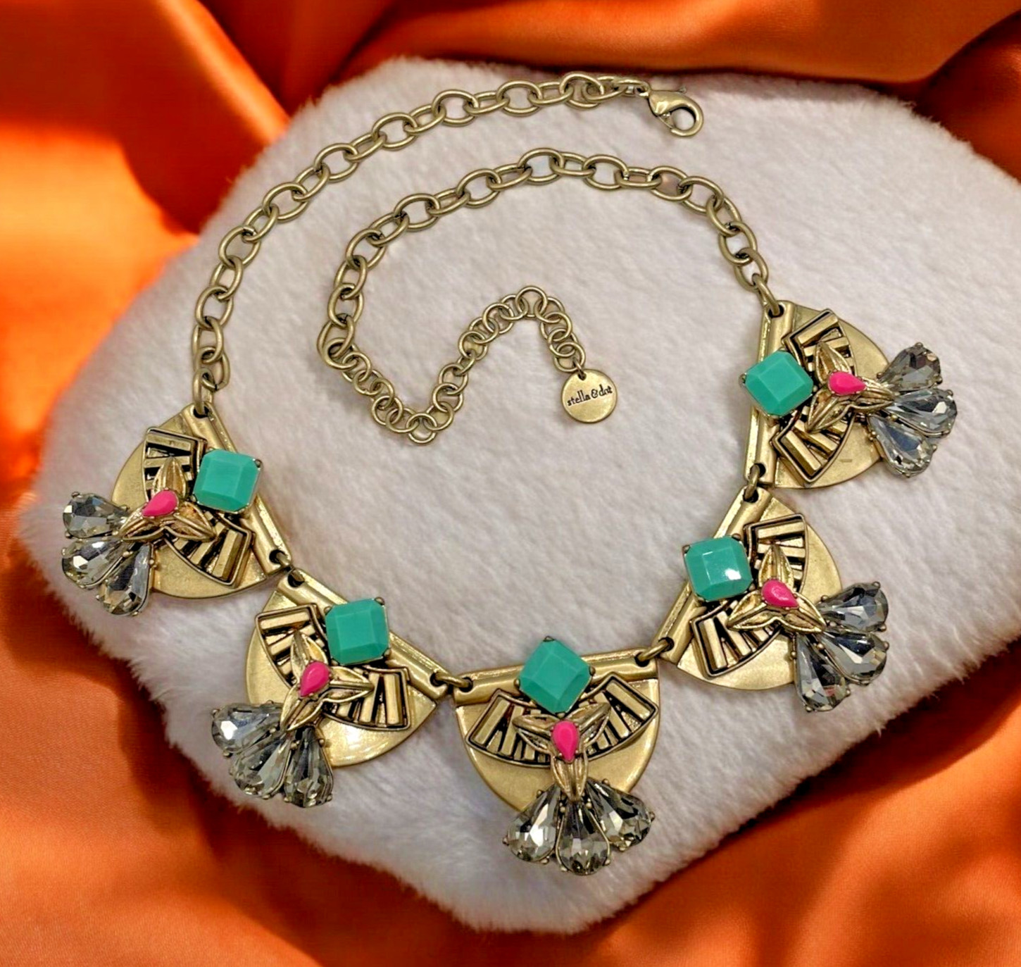 VTG Signed Stella & Dot Statement Revival Rhinestone heavy choker necklace
