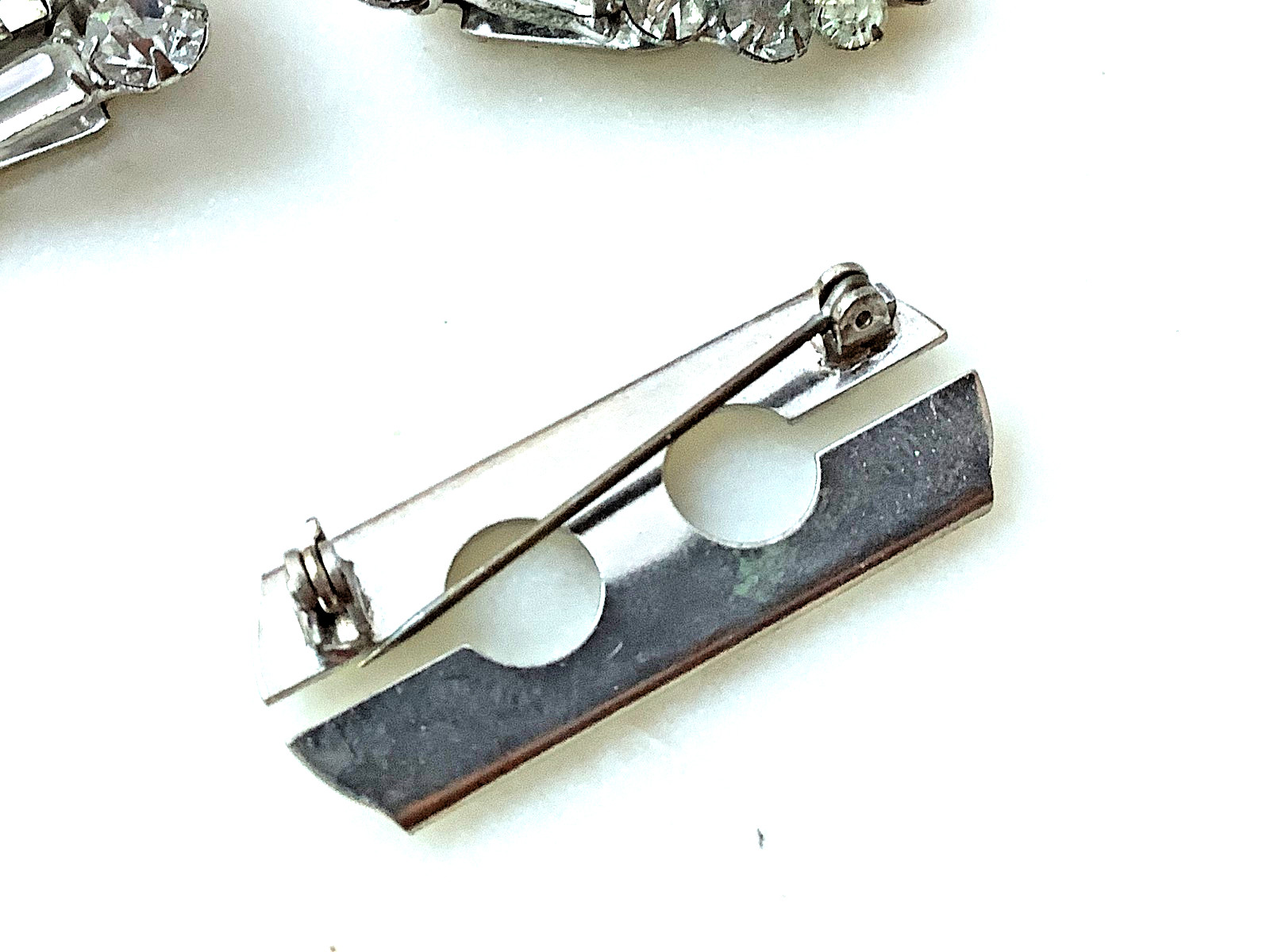 Vintage Rhinestone Duette Pin Art Deco Fur Clip Dress Brooch Prong Set