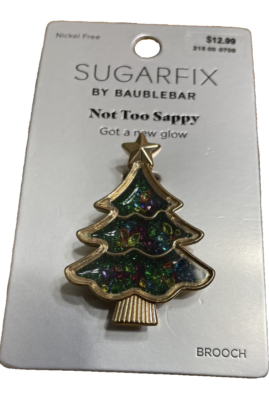 SUGARFIX by BaubleBar Not Too Sappy Christmas Tree Brooch Pin Moveable “Jewels”
