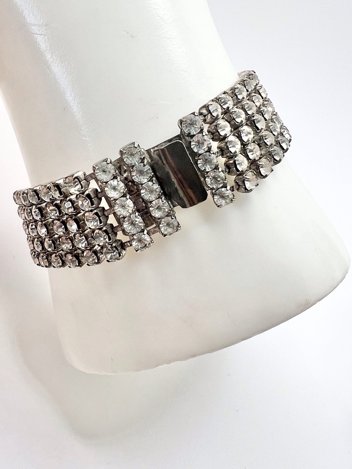 Vintage Art Deco Inspired Rhinestone Bracelet Clip Earrings Set Clear / Black