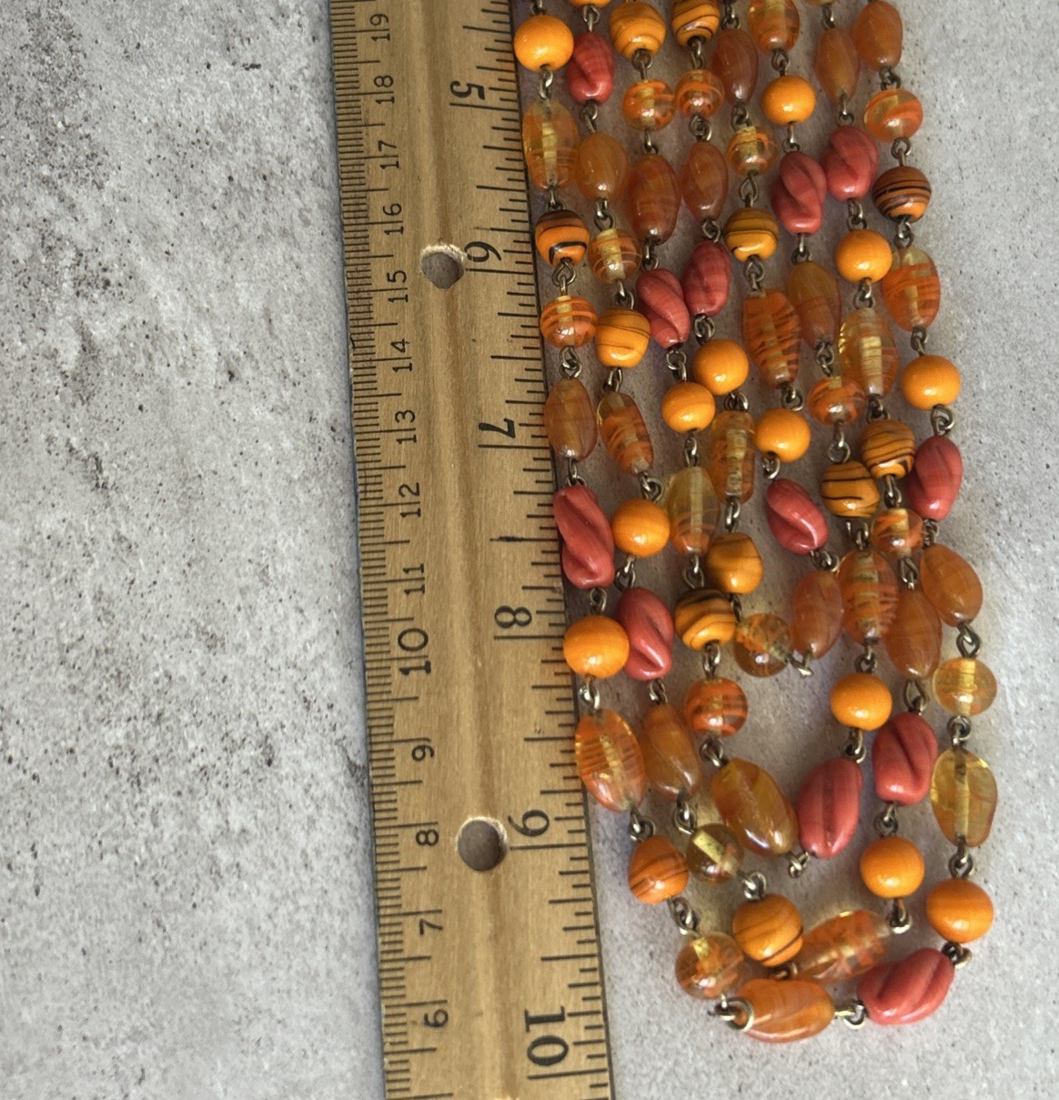 Multi Strand Glass Bead Necklace Orange Yellow Coral Vintage Statement Jewelry