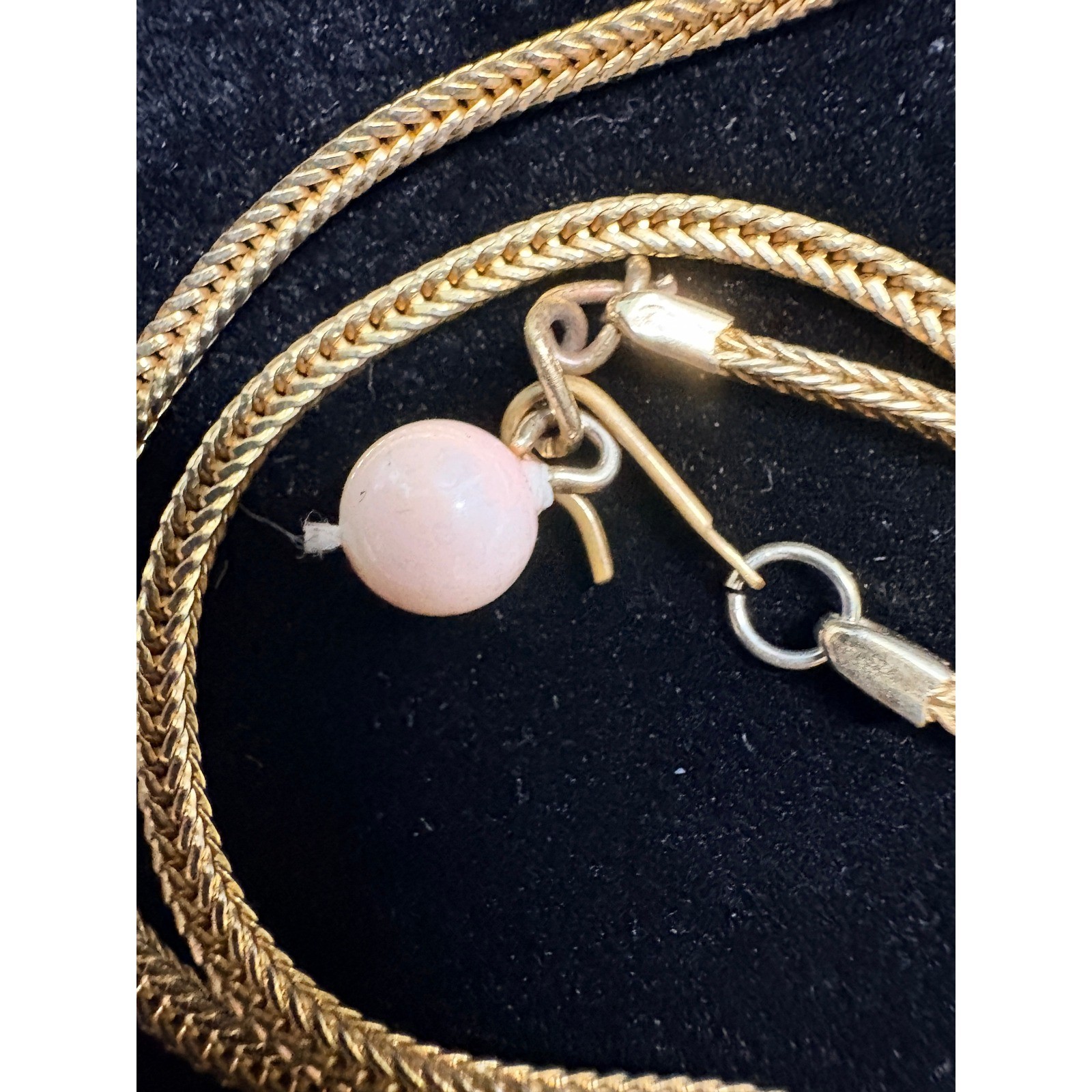 Vintage Gold Tone Wheat Chain Blue Oval Stone Pendant Necklace 22 Inch 15g