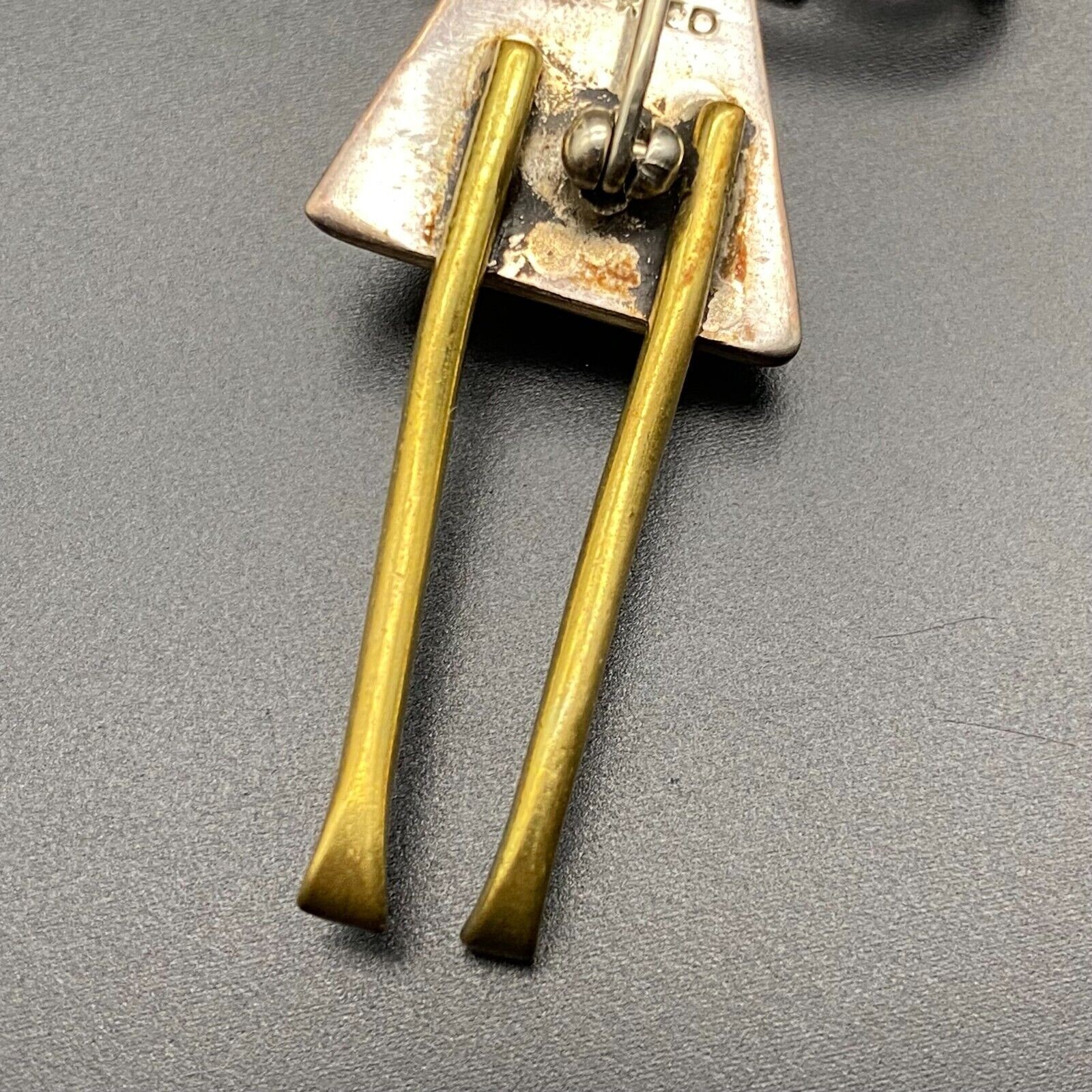 Vintage Mexico Girl Bow Knot Mixed Metal Sterling Silver Brass Pin Brooch