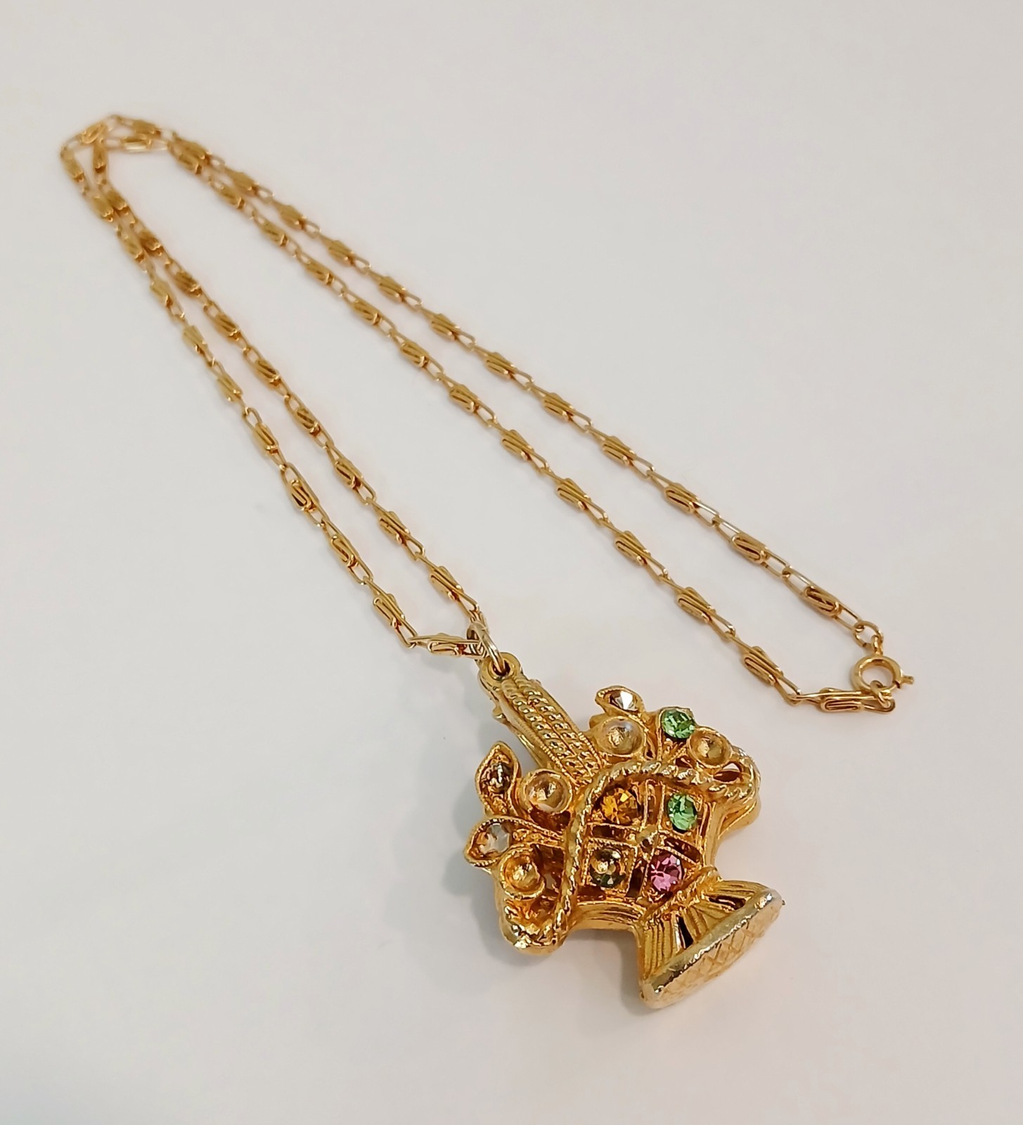 Vintage flower basket pendant necklace retro “Giardinetti” Style 46.9g HEAVY~23″