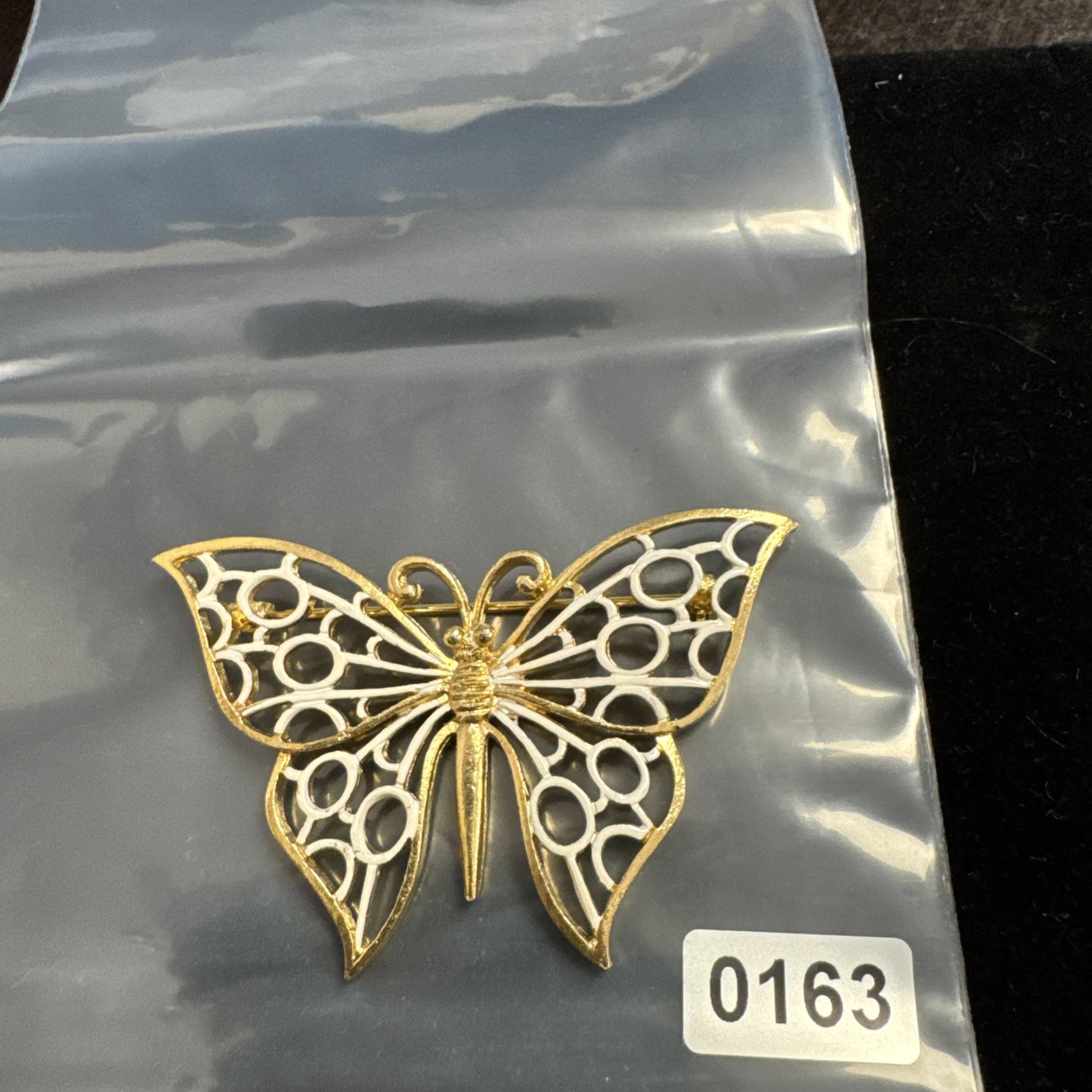 Vintage Coro Gold Tone Butterfly Pin With White Enamel Wings