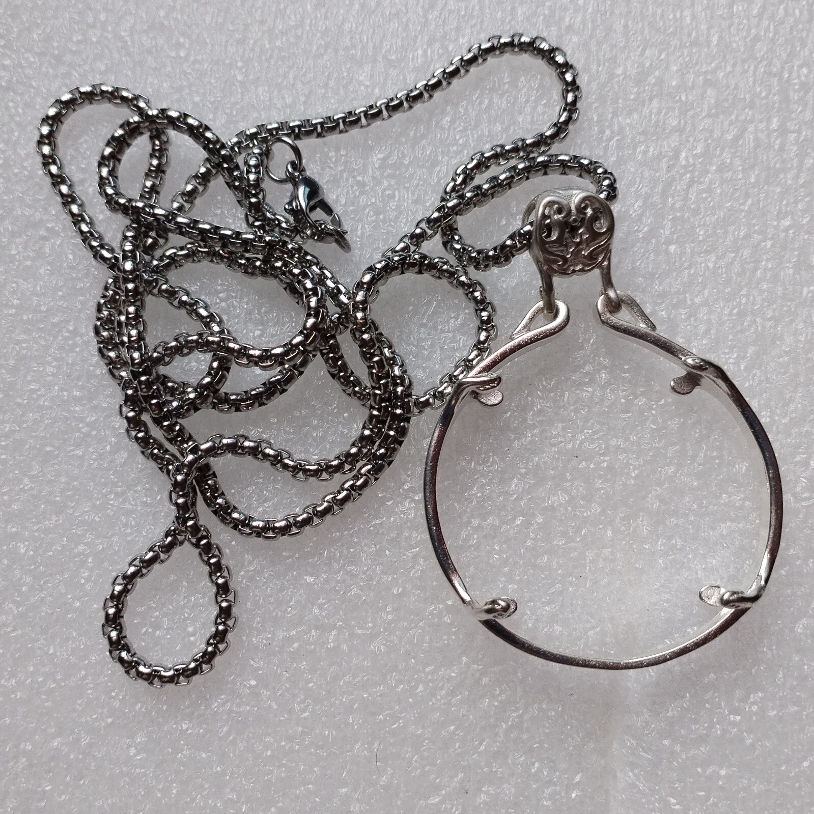 Vintage Pendant Hoop Diameter 38-39mm And Chain 3mm*80cm Silver Color