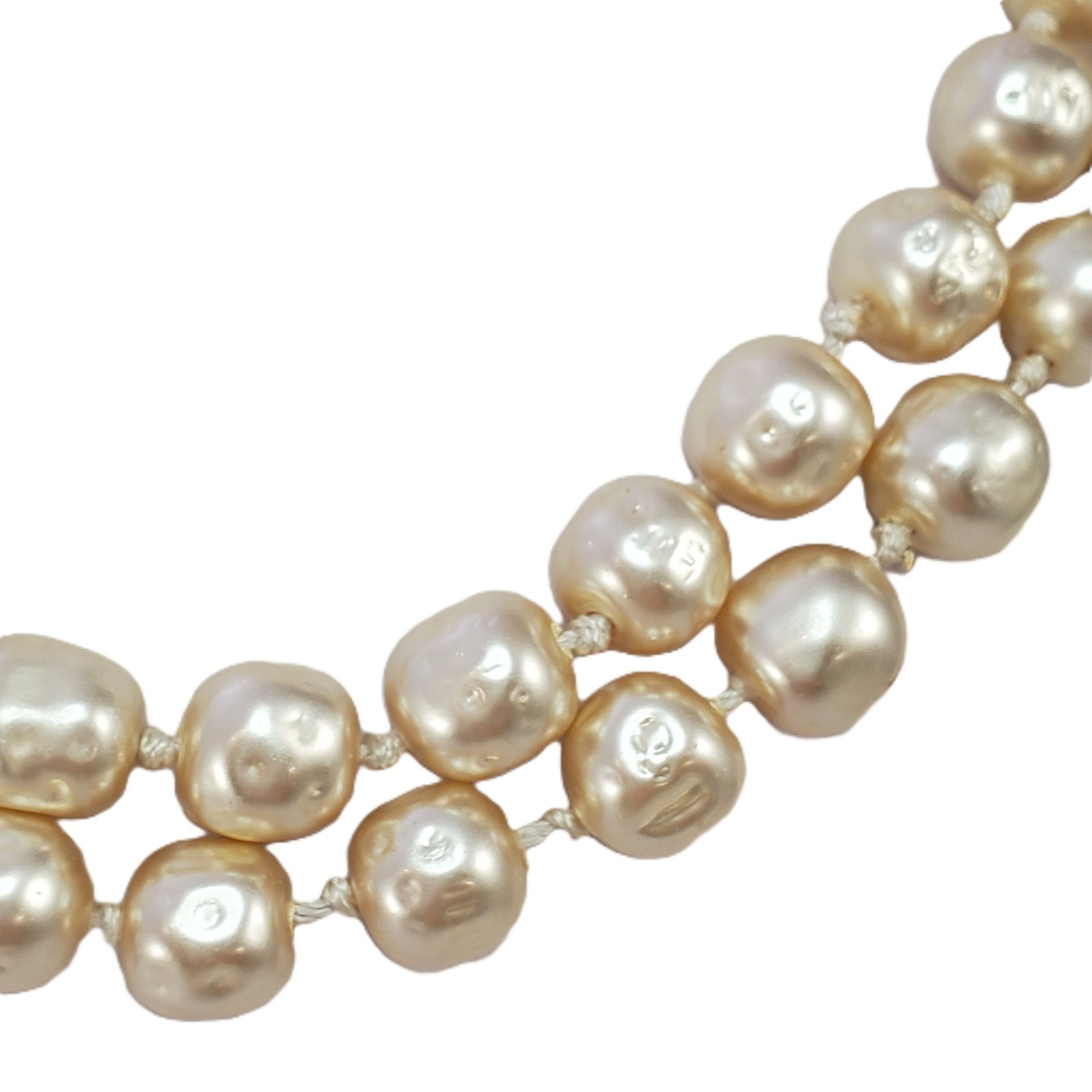 RICHELIEU Double Strand Necklace Faux BAROQUE PEARL Vintage Hand Knotted 16″