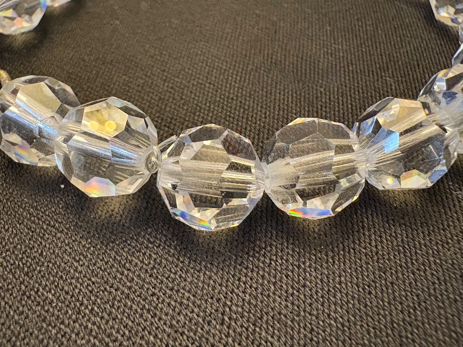 Vintage Crystal Bracelet 1 CM Faceted Beads Sterling Silver Clasp 7.75” Long Old