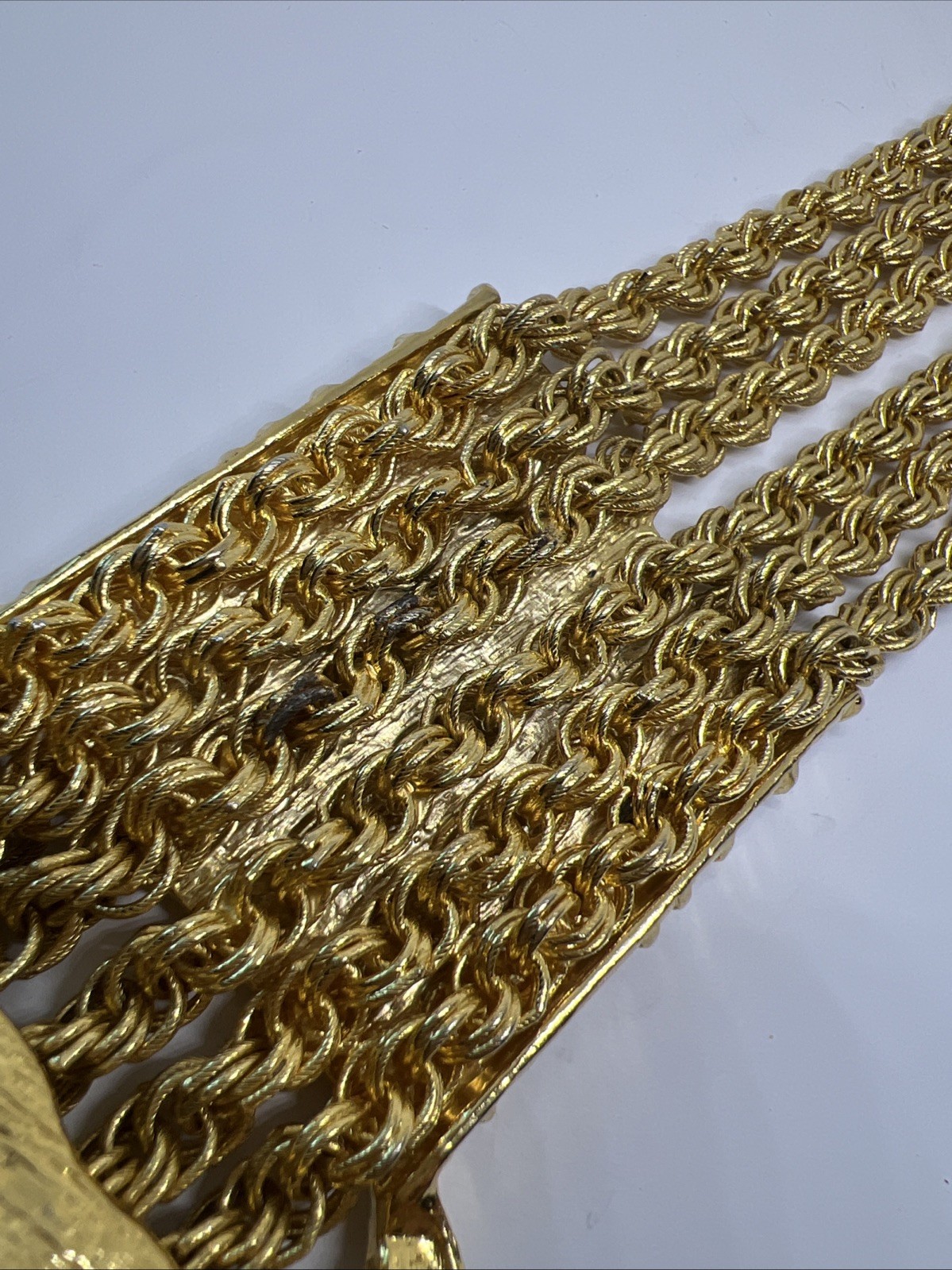 French Couture Gold Plate Etruscan Lariat Statement Necklace