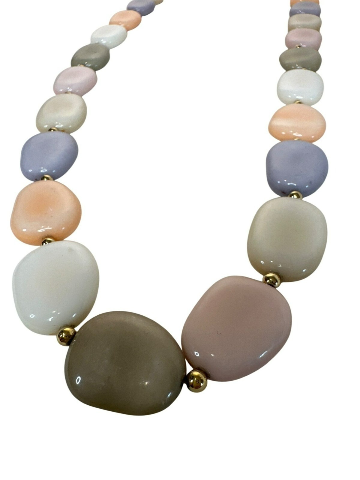 Vintage Necklace Pastel Multi-Color Bead 29″ 80s Chunky Gold Tone Spacers