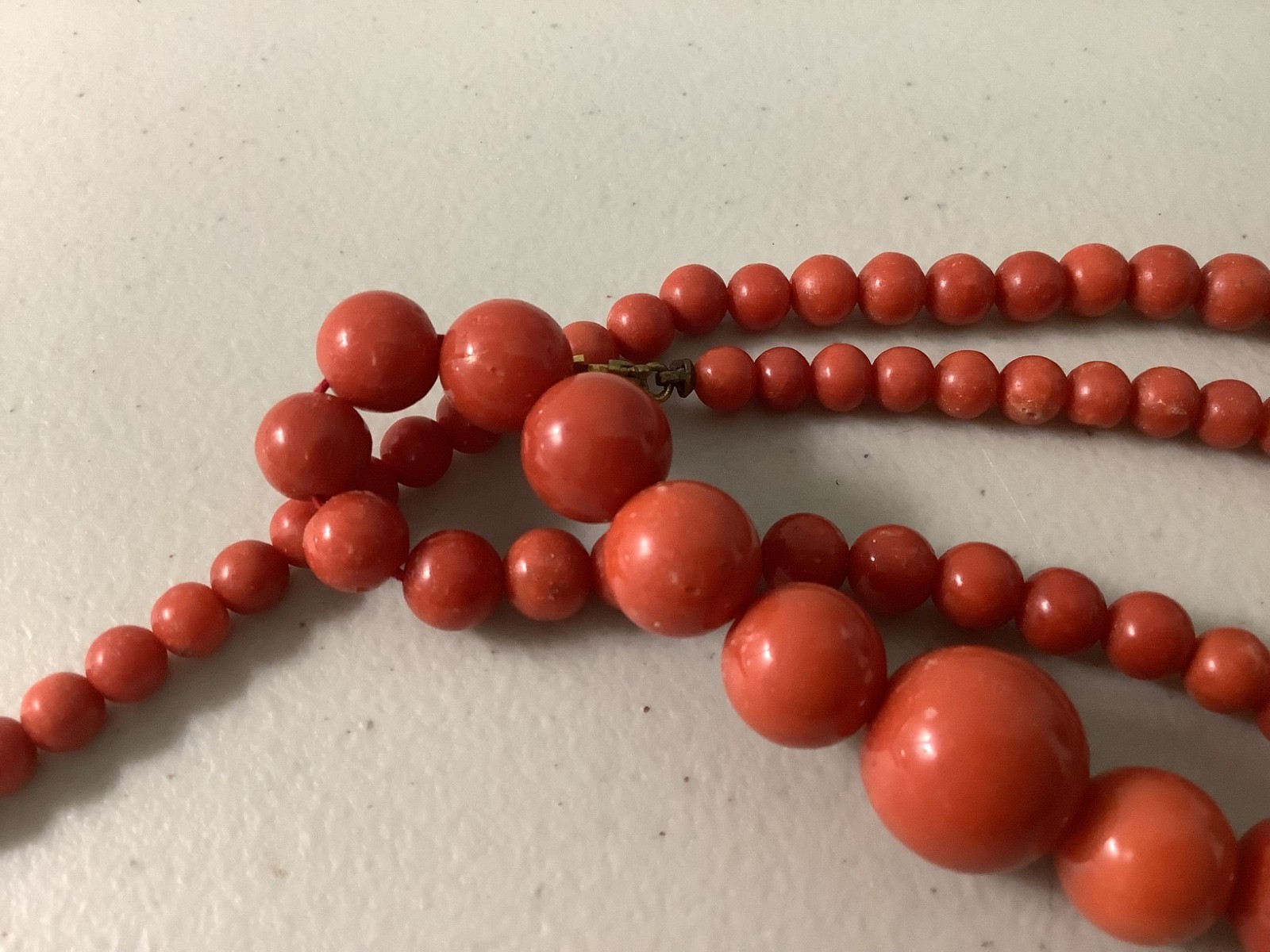 Antique genuine red coral graduated bead necklace 21 in 43.84g