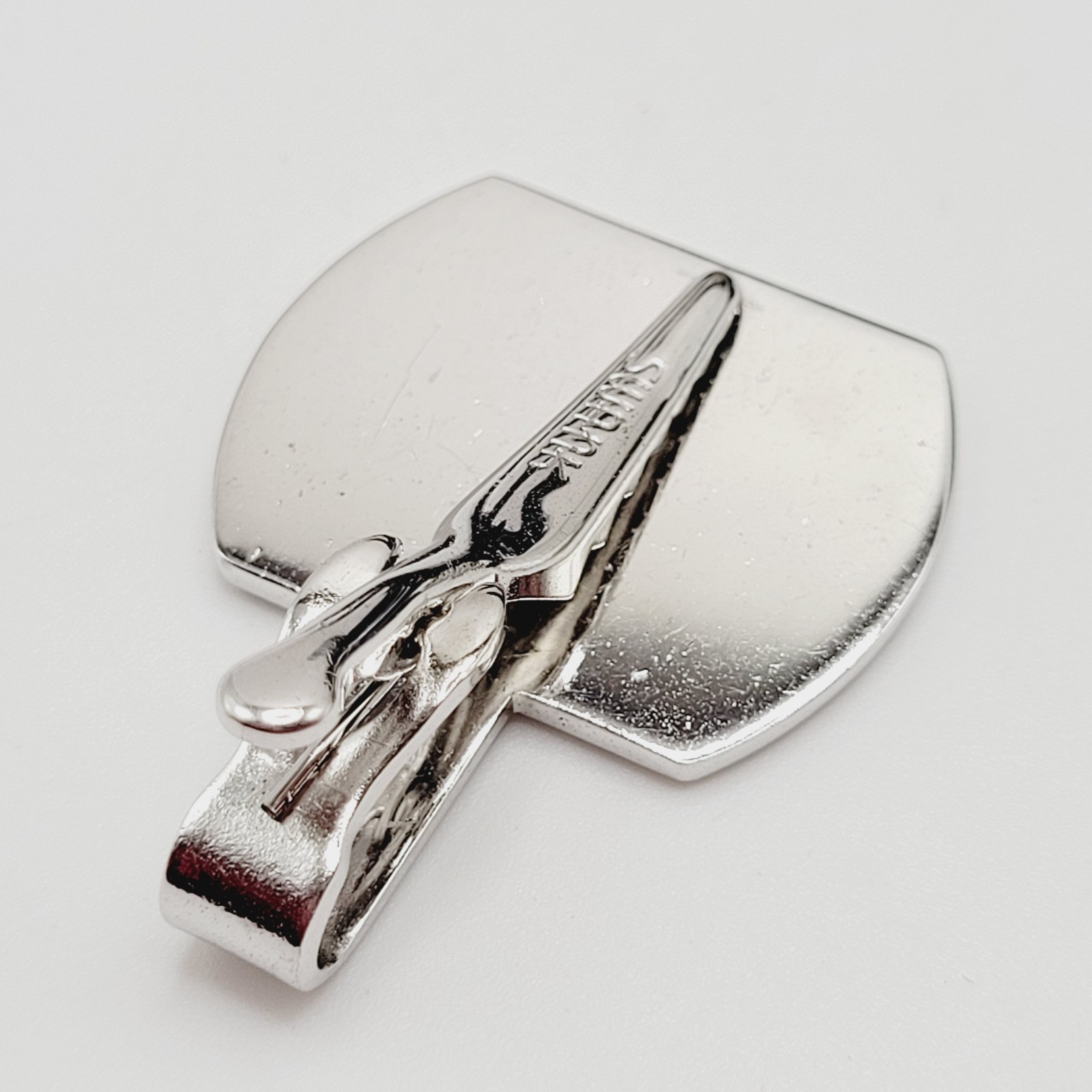 G Letter Old English Script Silver Tone Black Enamel SWANK Tie Clip Clasp