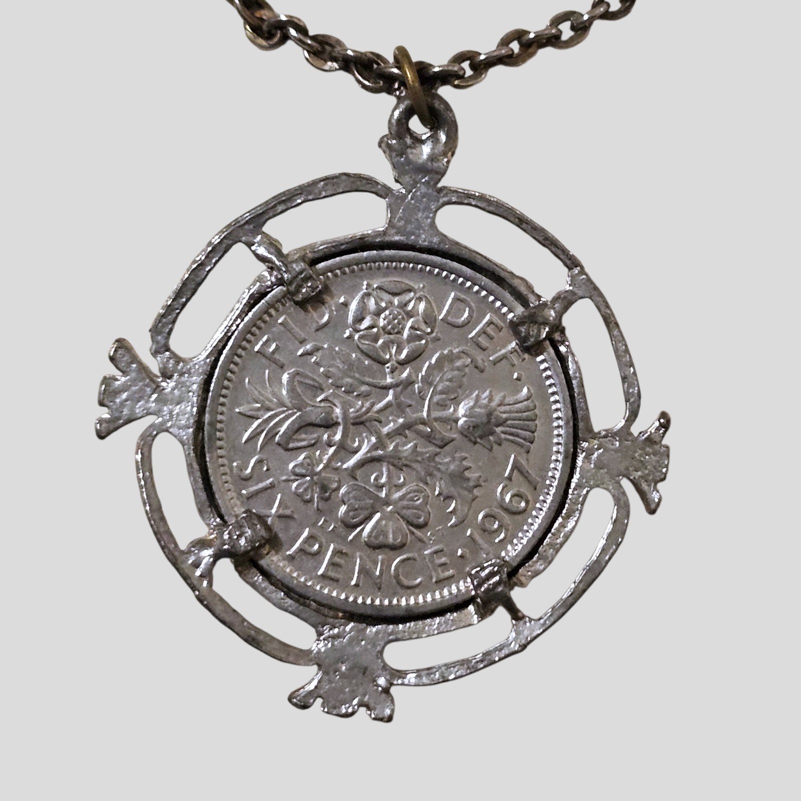 Vintage Sixpence Coin Pendant Necklace 1976 Five Cents Queen Elizabeth II