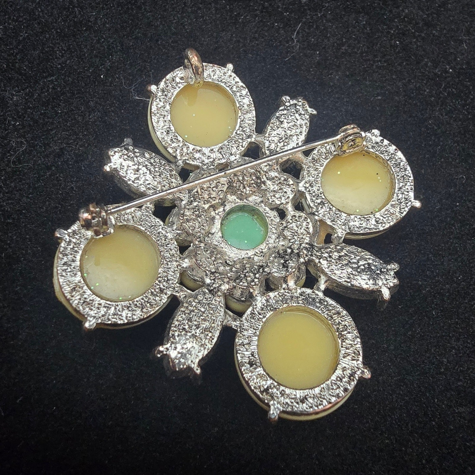 Pastel Green Yellow Flower Brooch Acrylic Costume Jewelry Spring