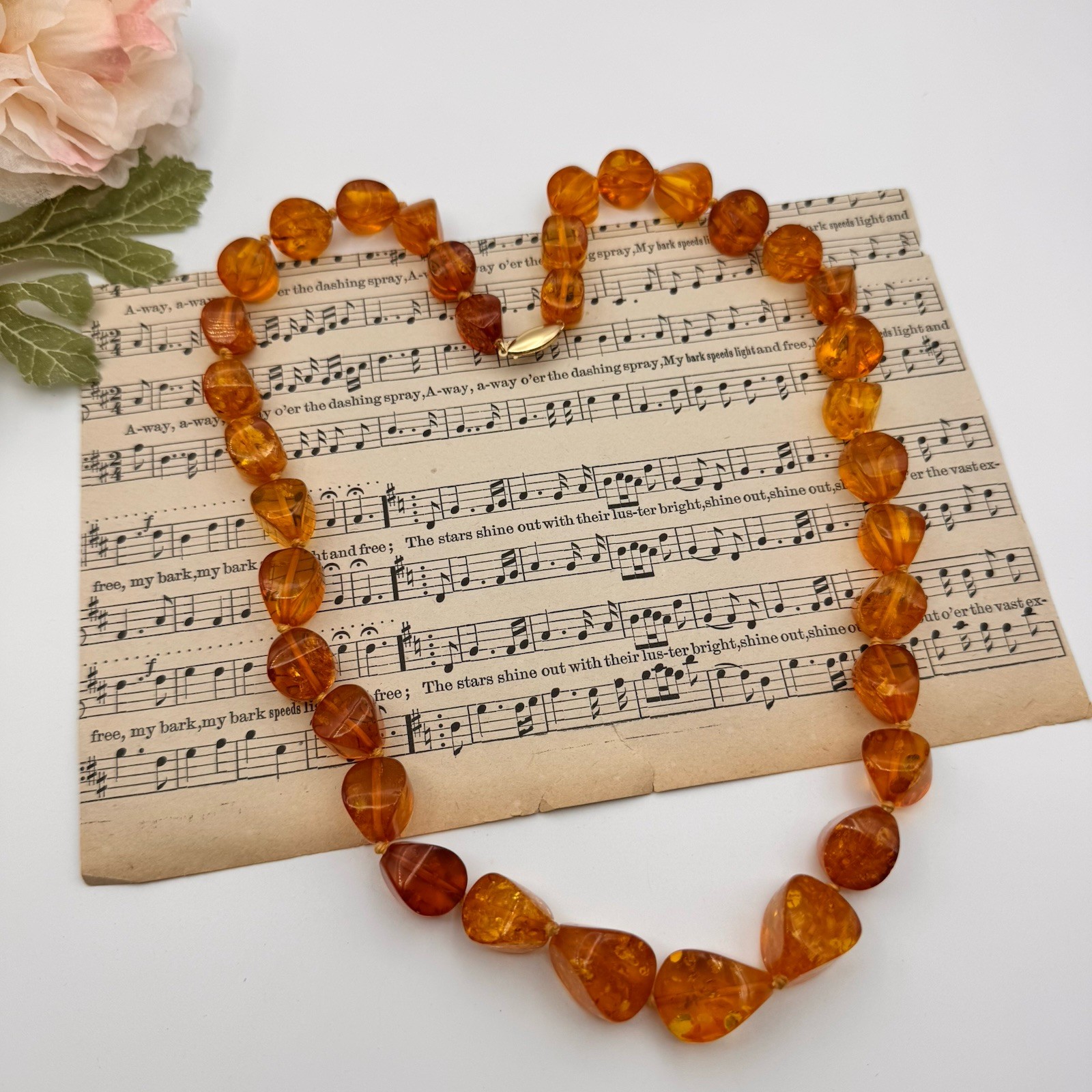 Authentic Honey Baltic Amber Necklace with 14k Solid Gold Clasp~25″