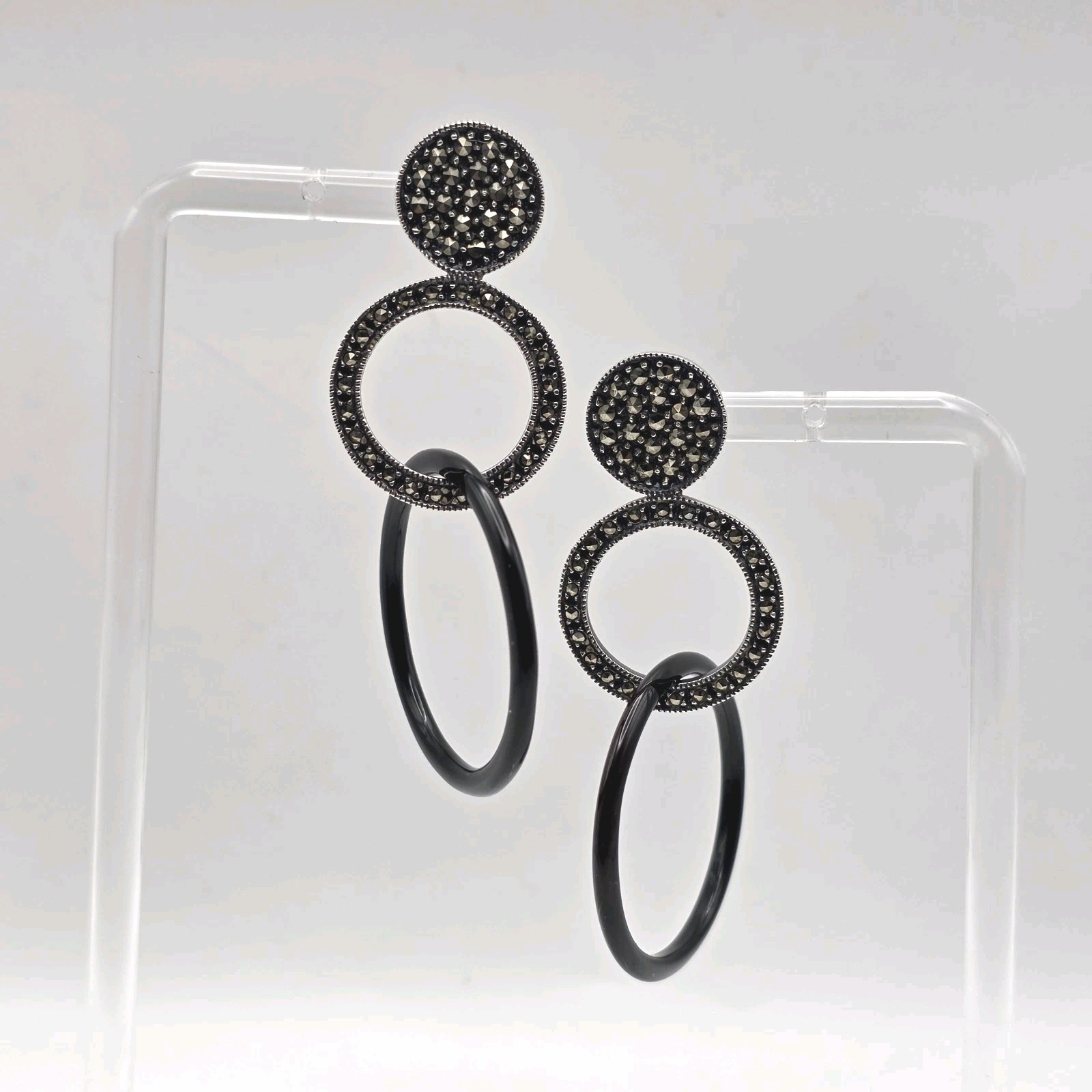 Judith Jack Sterling Silver Art Deco Style Marcasite Earrings Post Dangle Drop
