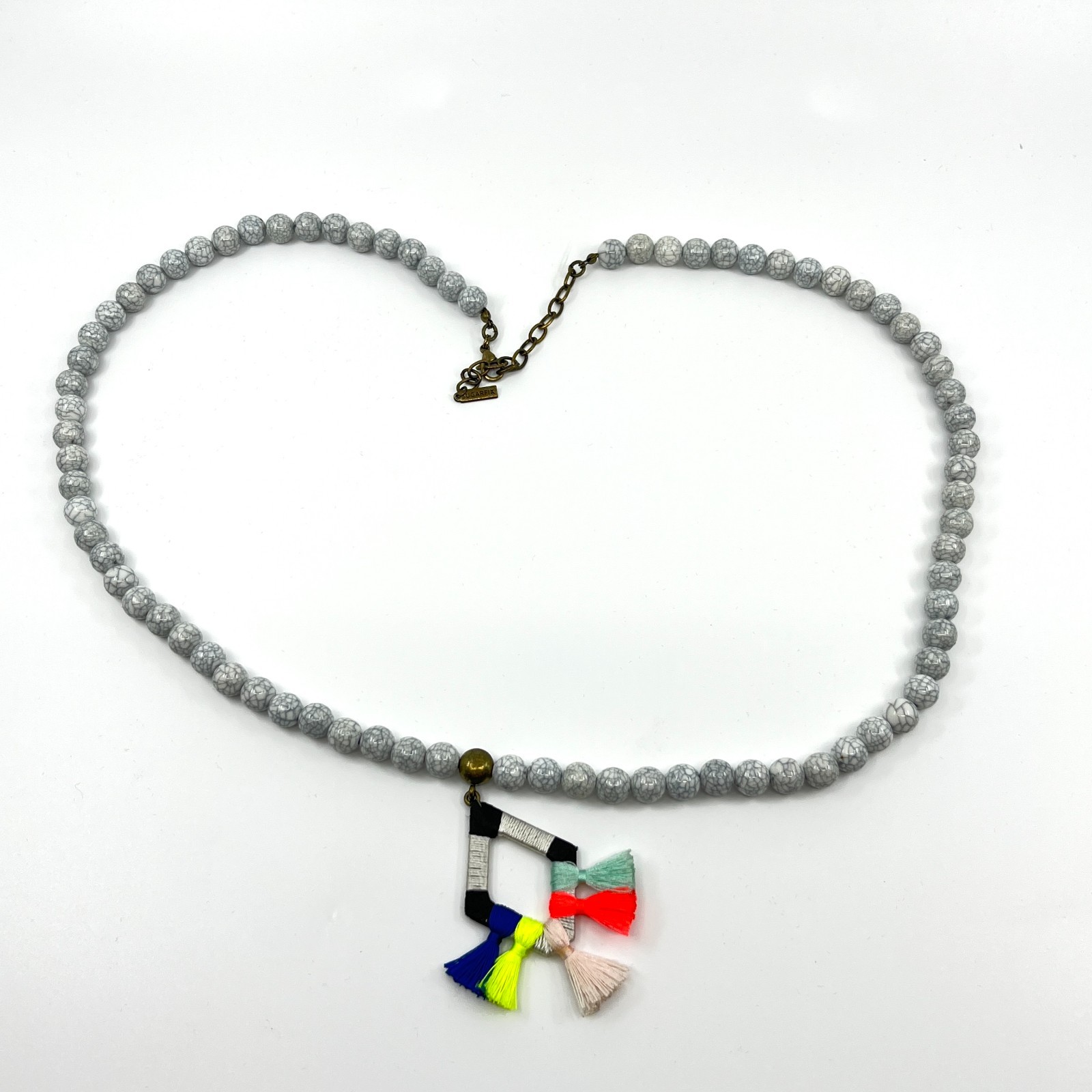 Vintage SUGARFIX by BaubleBar Modern Boho Marble Bead Tassel Pendant Necklace