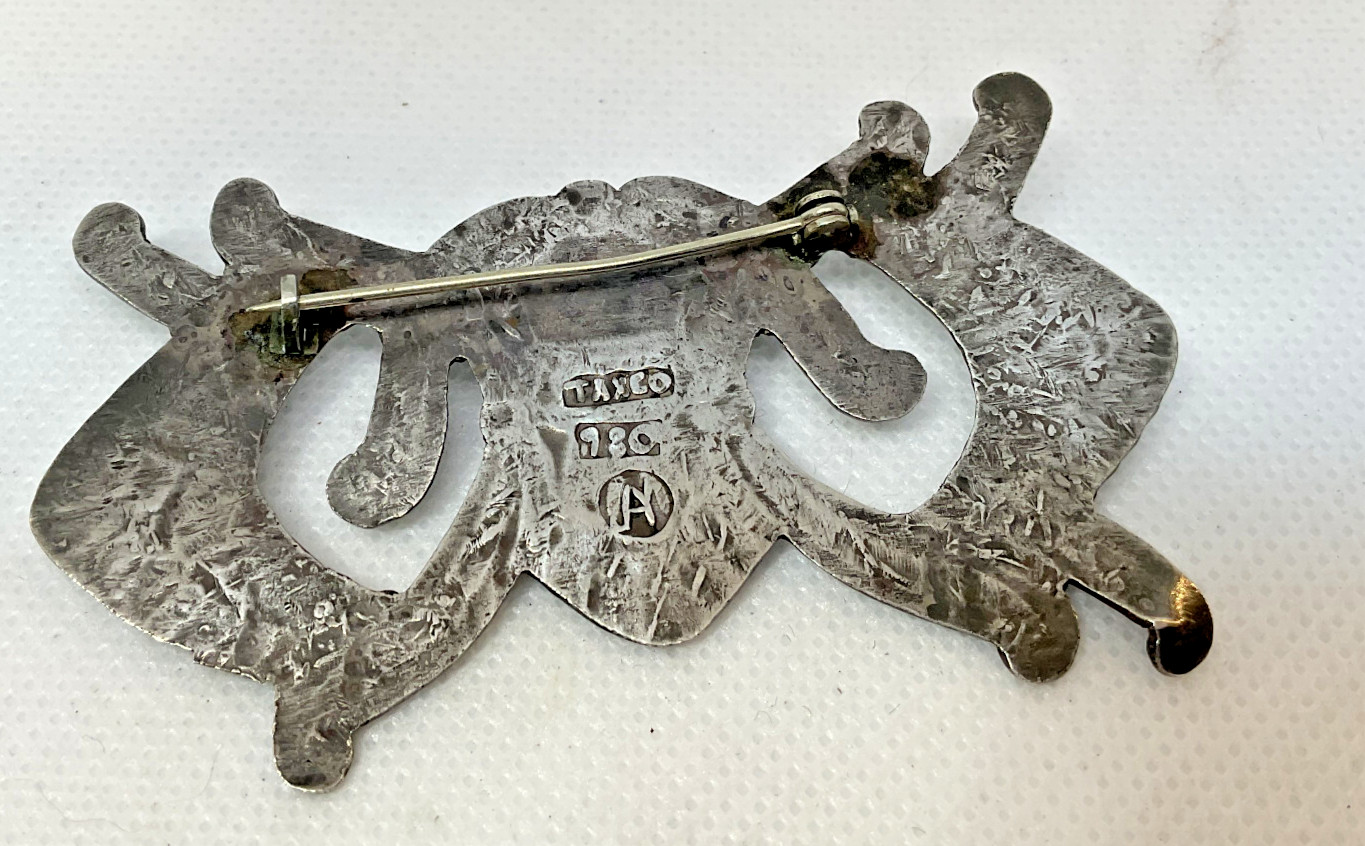 Early Hector Aguilar Taxco Mexican 980 Silver Turquoise Pin Signed 1940’s