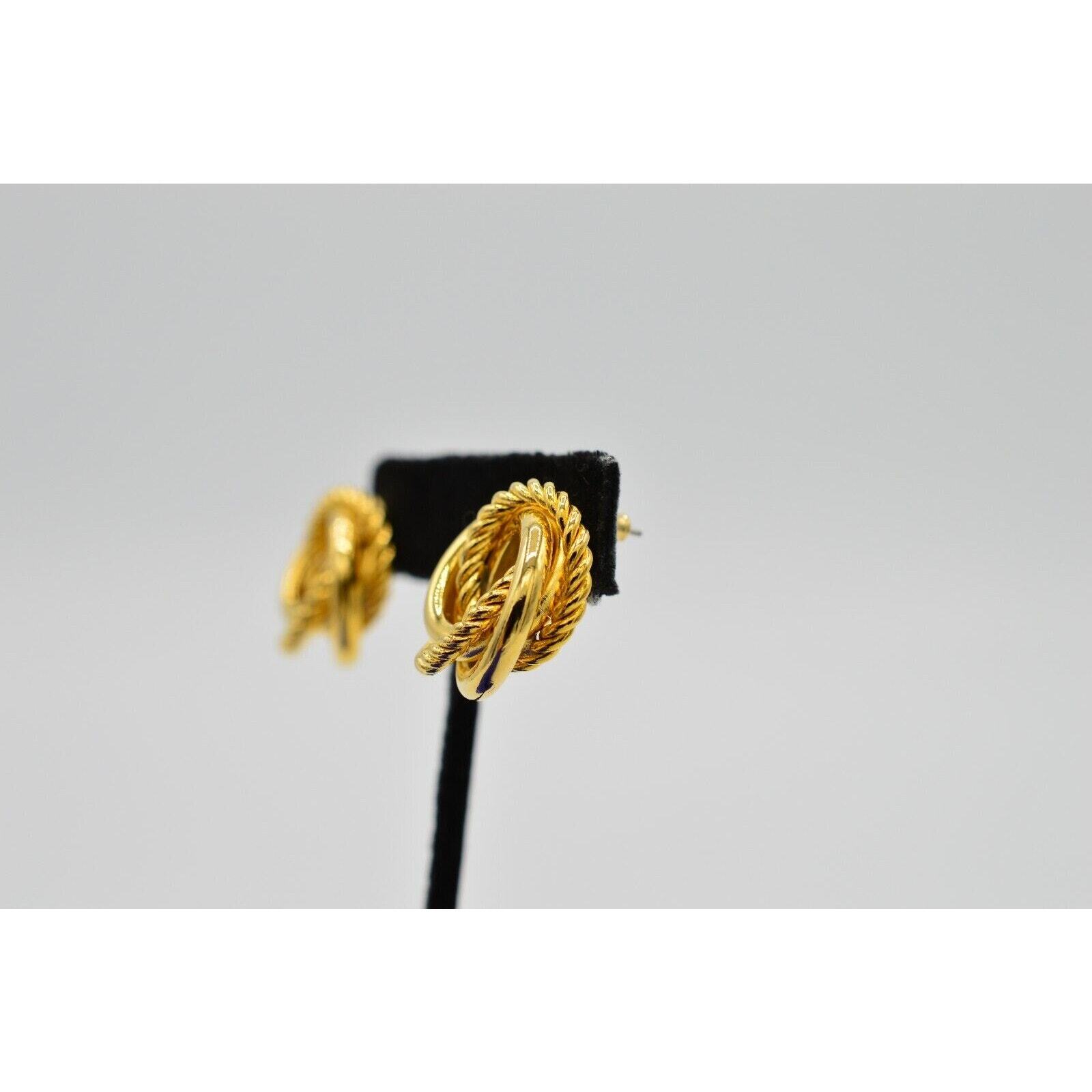 Vintage Round Knot Earrings Pierced Gold Tone Chunky Twisted Linked NOS 1980s