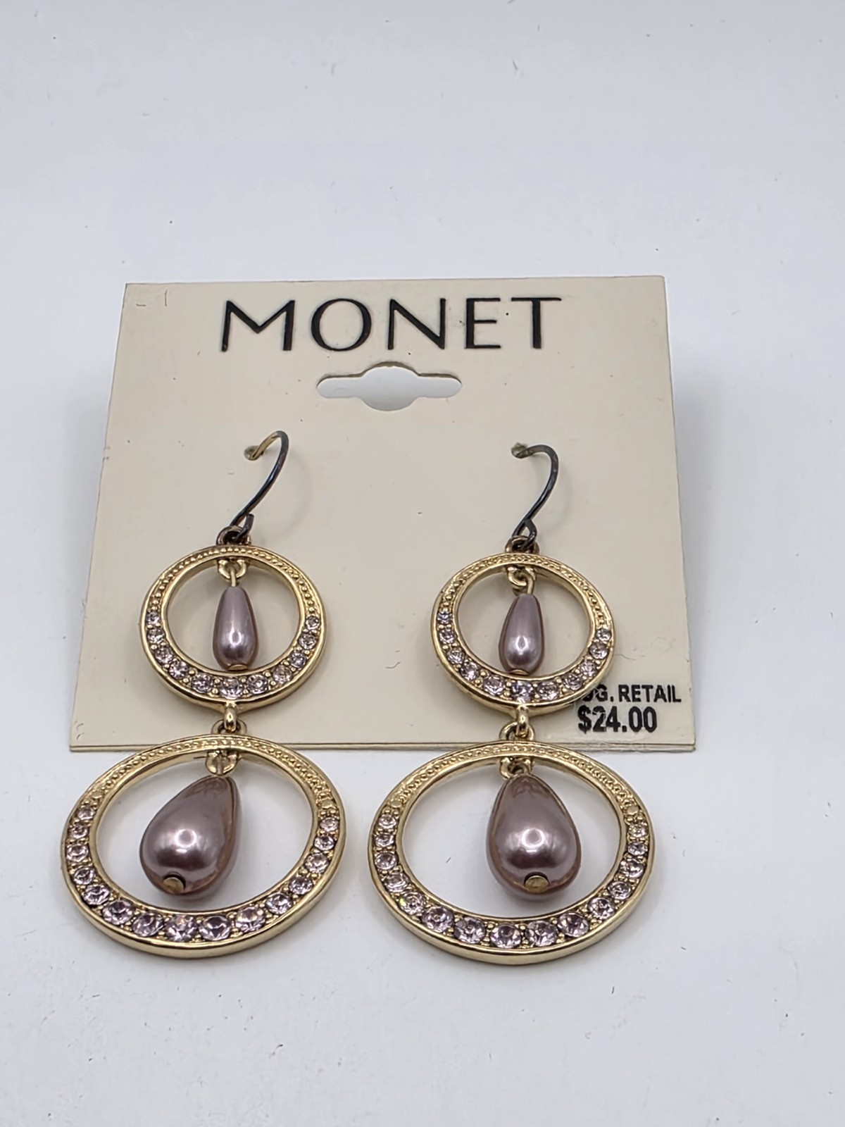 Monet Dangle Drop Gold Tone Beaded Pierced Earrings Never Worn (A)
