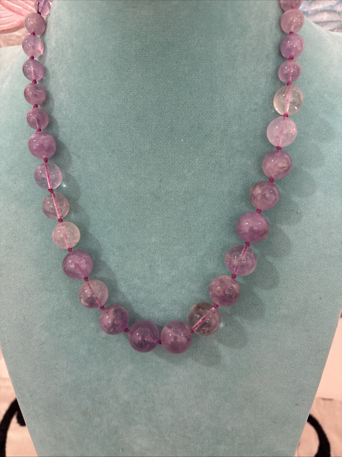 Vintage Chinese Export Sterling Silver Clasp Hand Knotted Amethyst Necklace 20″