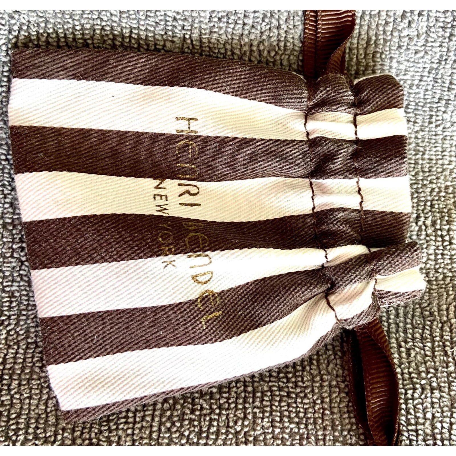 Vintage Monet Gold Tone & Cream Enamel Huggie Earrings from Henri Bendel w/ Bag