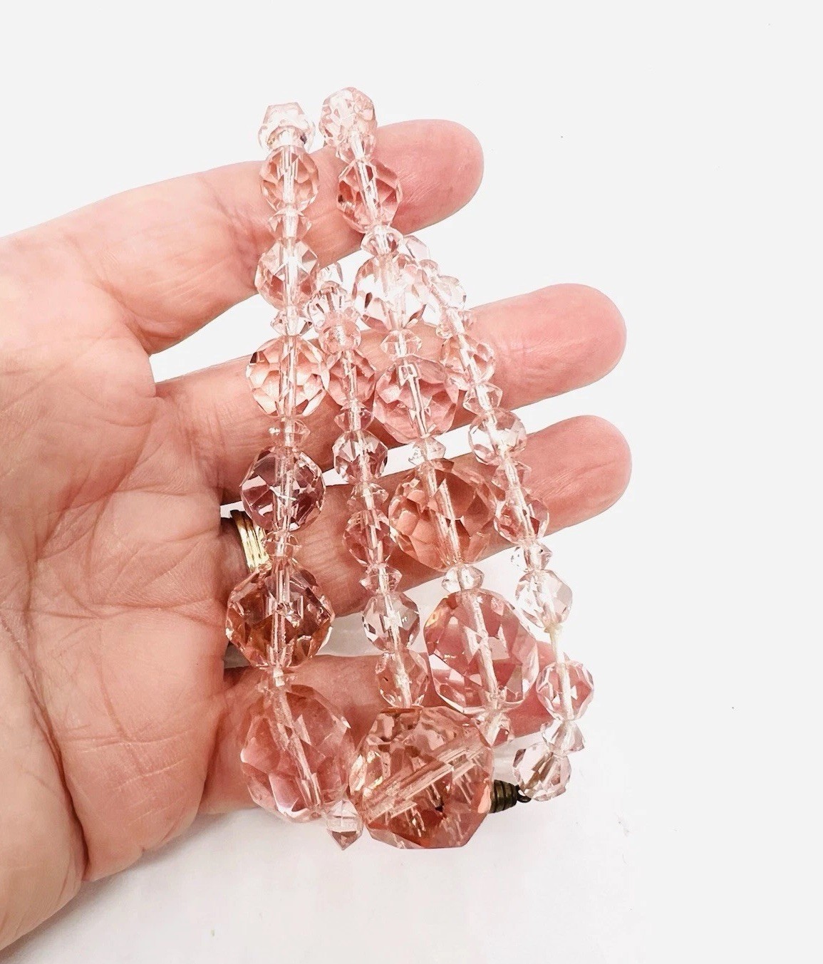 Art Deco Faceted Pink Crystal Glass Beaded Necklace Vintage Jewelry
