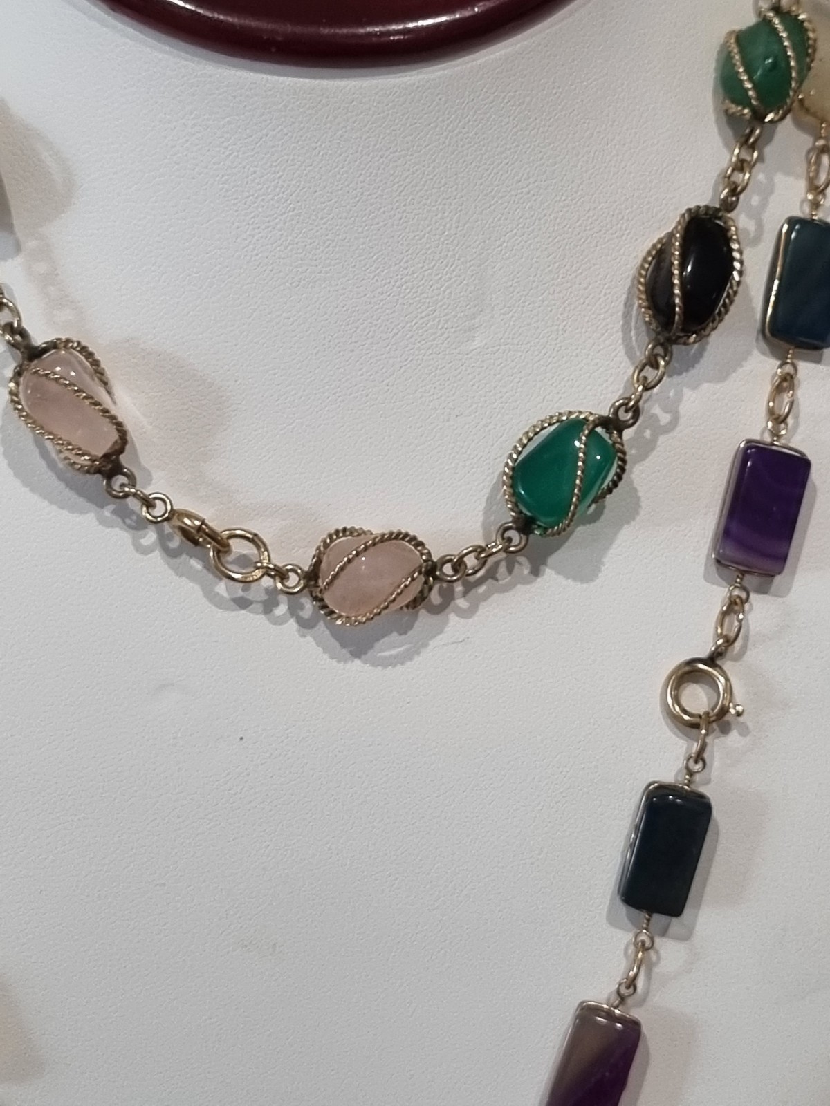 Vintage 1960s 12k Gold Filled Semi Precious stone necklaces See Video