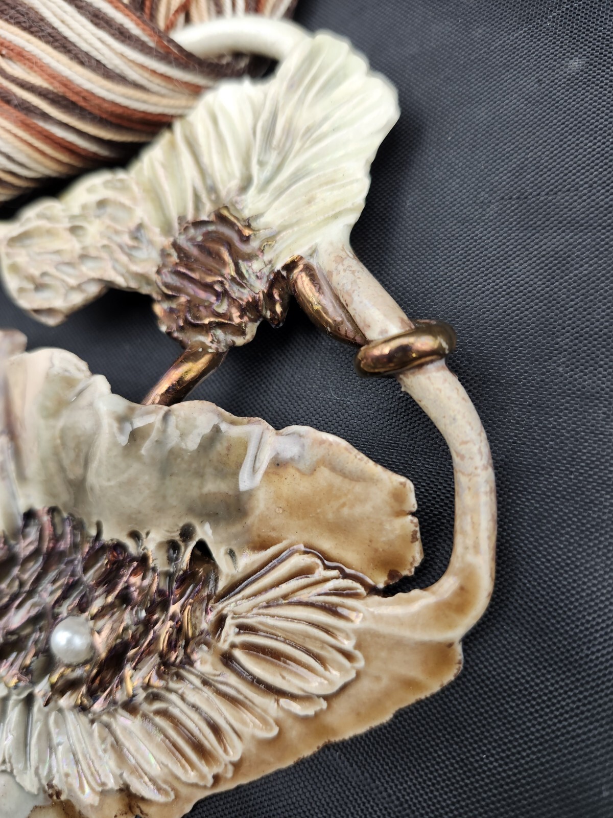 Vtg Art Pottery Pin Brooch / Necklace Earthtones & Bronze Artist Signed Raku?