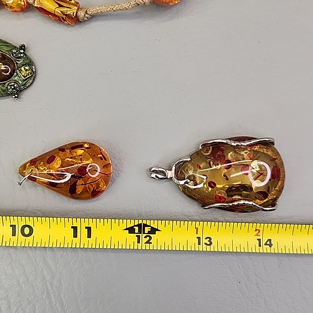 Faux Amber Necklace Lot of 6 Pendants Beads