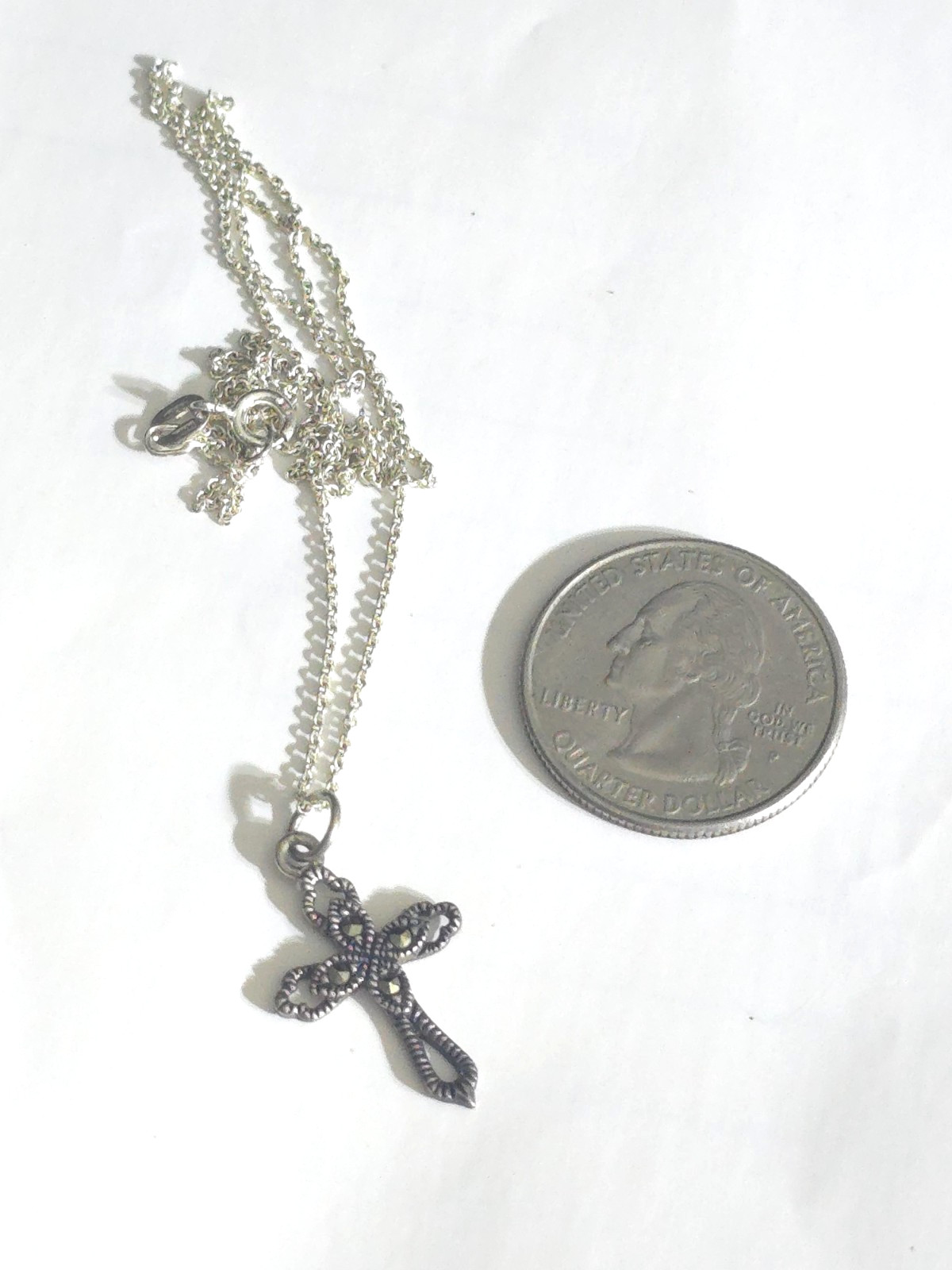 CW Vintage 925 Marcasite Cross Pendant 1″ and 925 necklace 18″