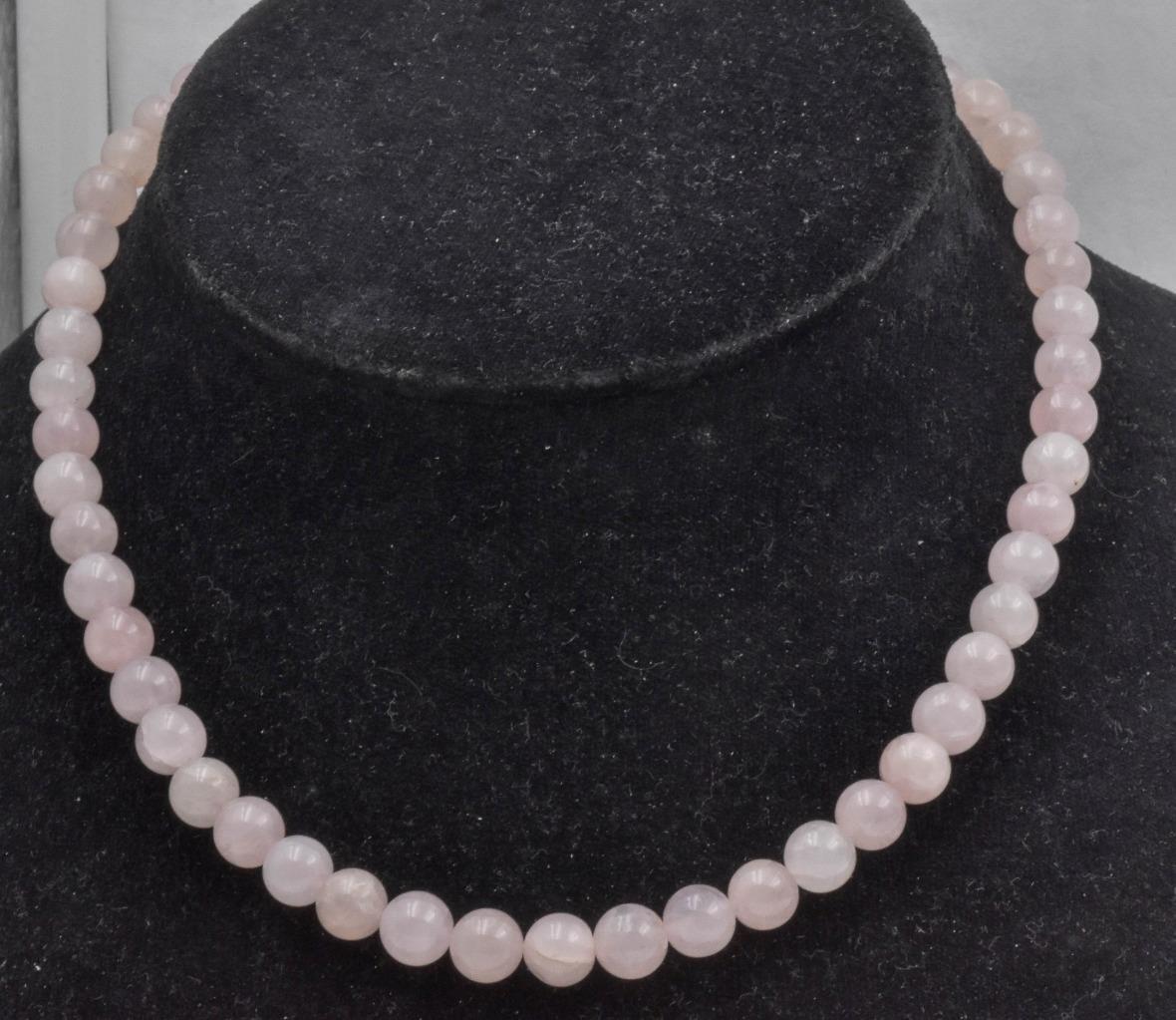Vintage genuine mined from the Earth ROSE QUARTZ 8.4mm round bead Necklace 18″