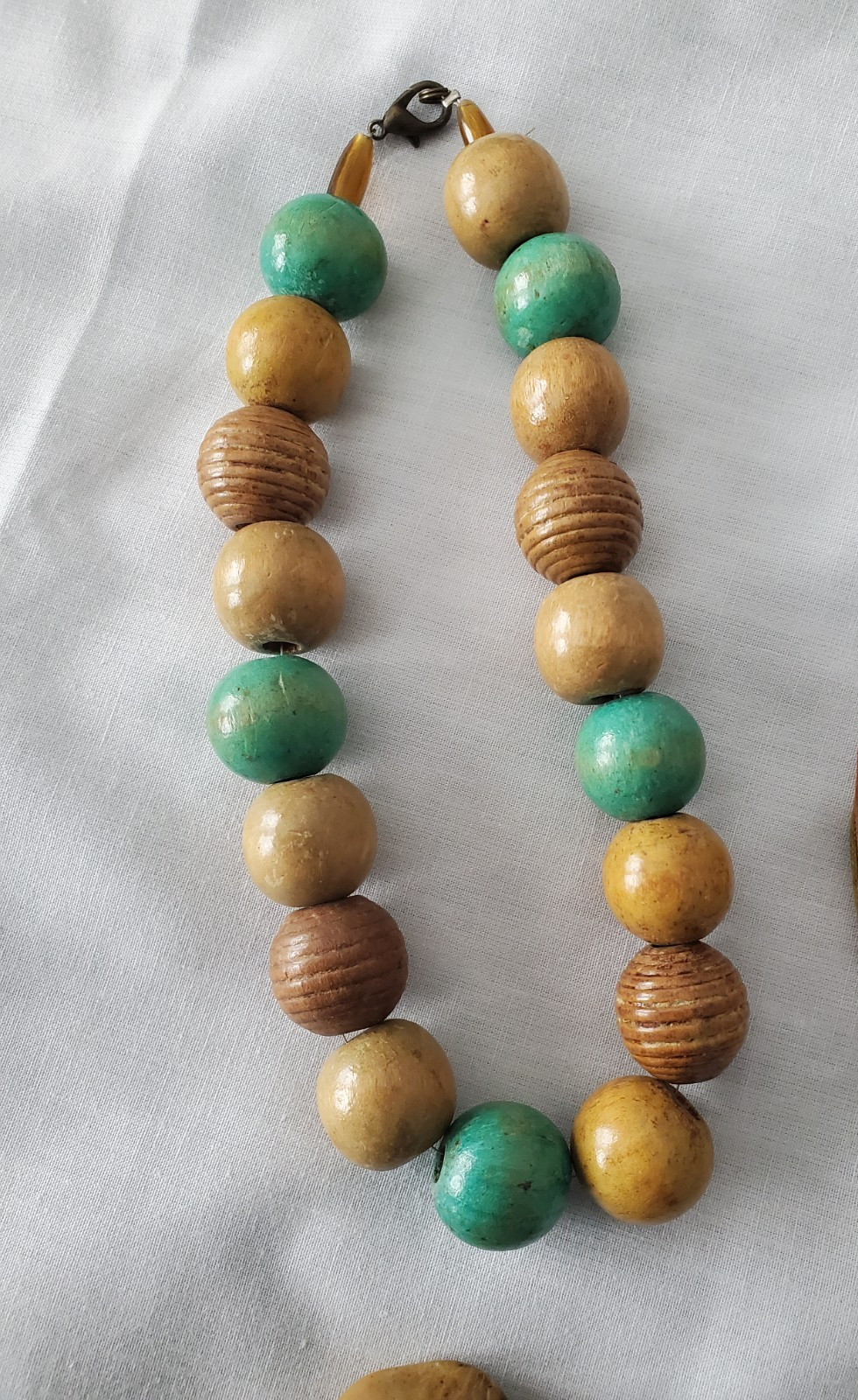 Lot of 4 Vintage Wood/Ceramic Necklaces, 1 Bracelet Boho Hippie Beaded