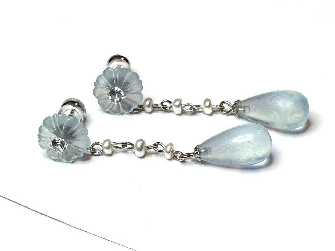 aquamarine earrings natural fresh water pearls 925 Sterling silver