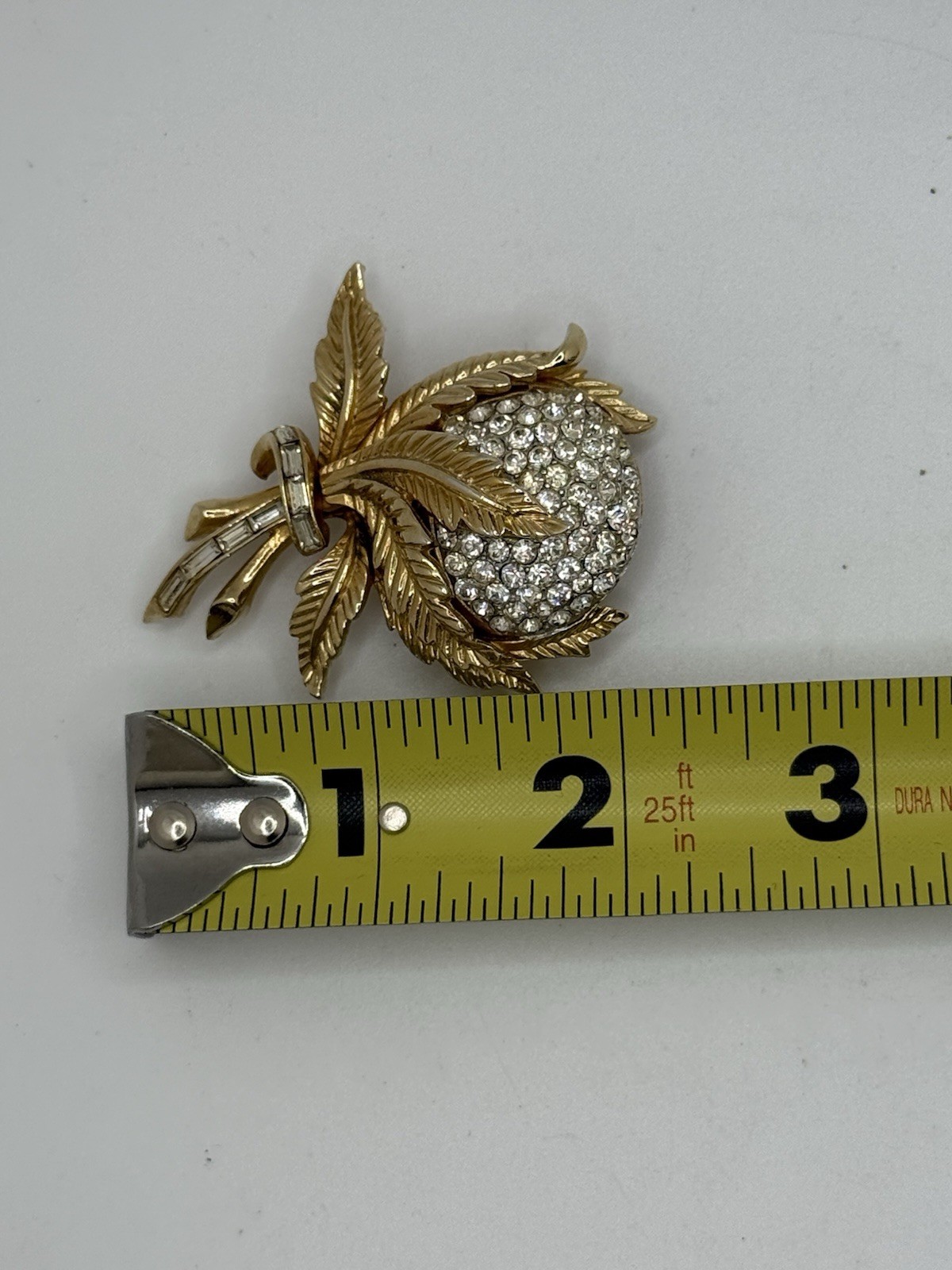 Vintage Coro Brooch Pin Bulbous Rhinestone Flower Bud Gold-tone Finish High End