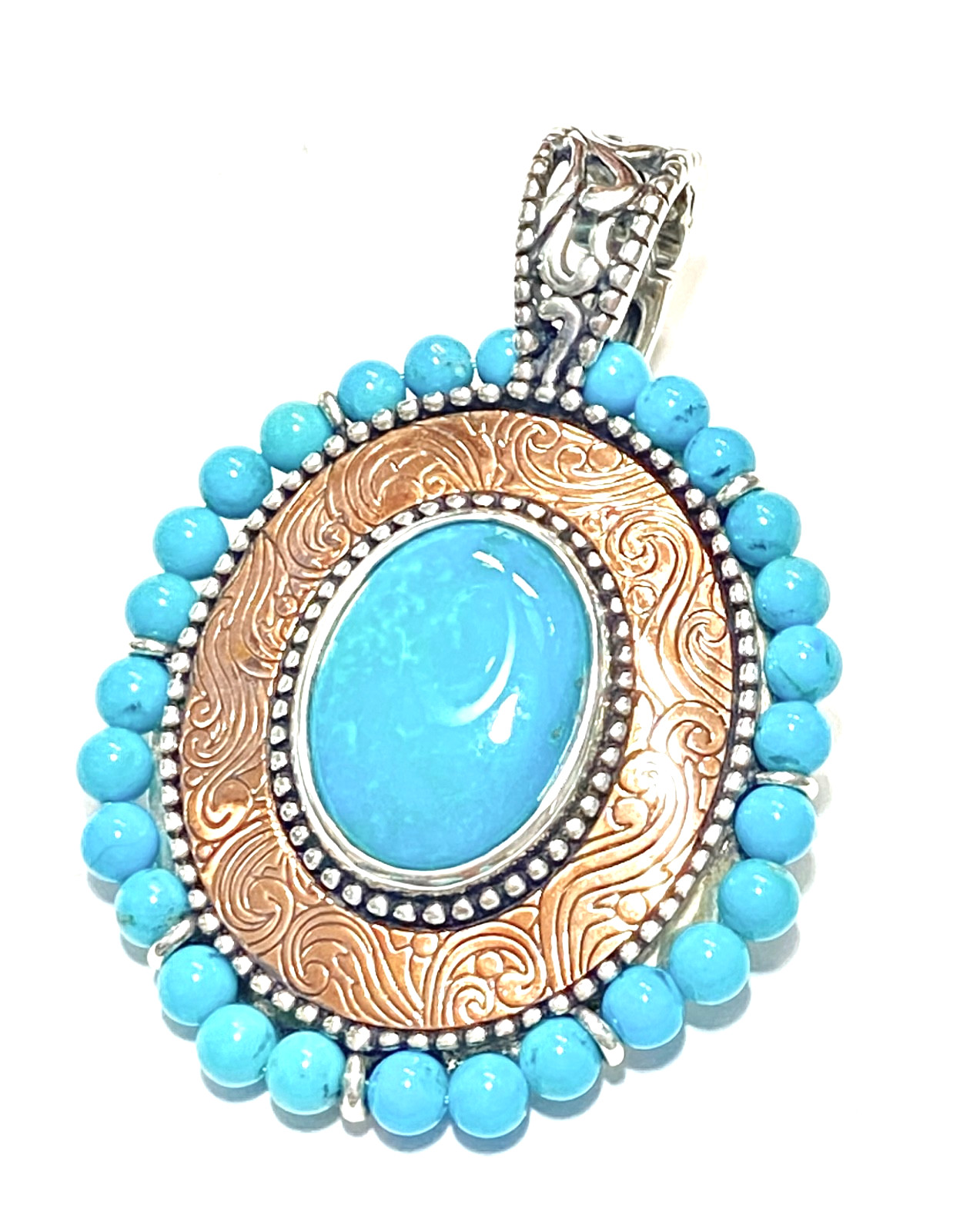 Vintage Sterling, Copper & Turquoise Carolyn Pollack “American West” Pendant