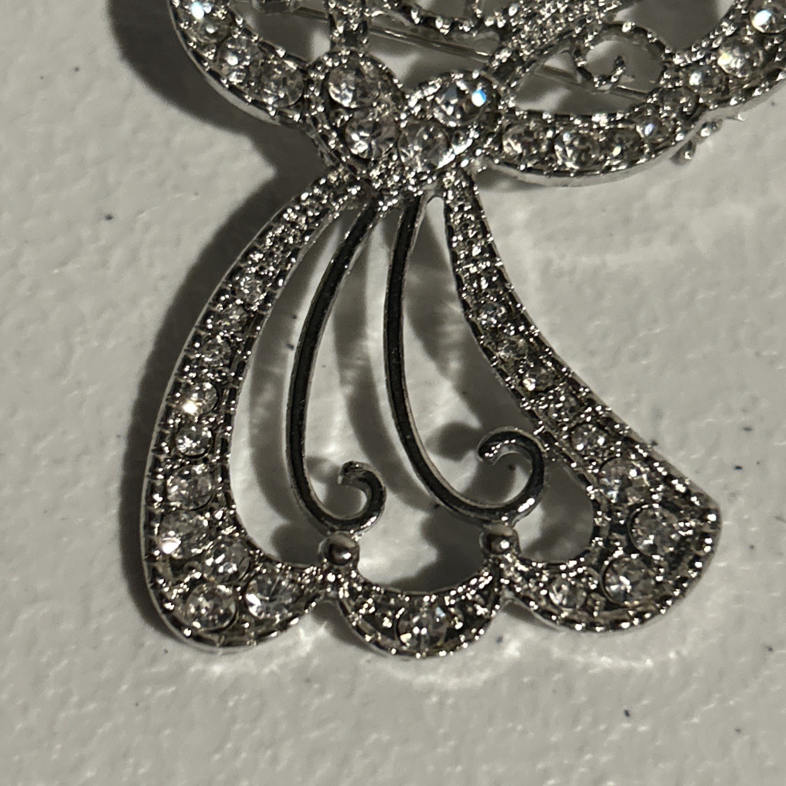 Angel Crystal Brooch Silver approximately 2 1/2” X 2”