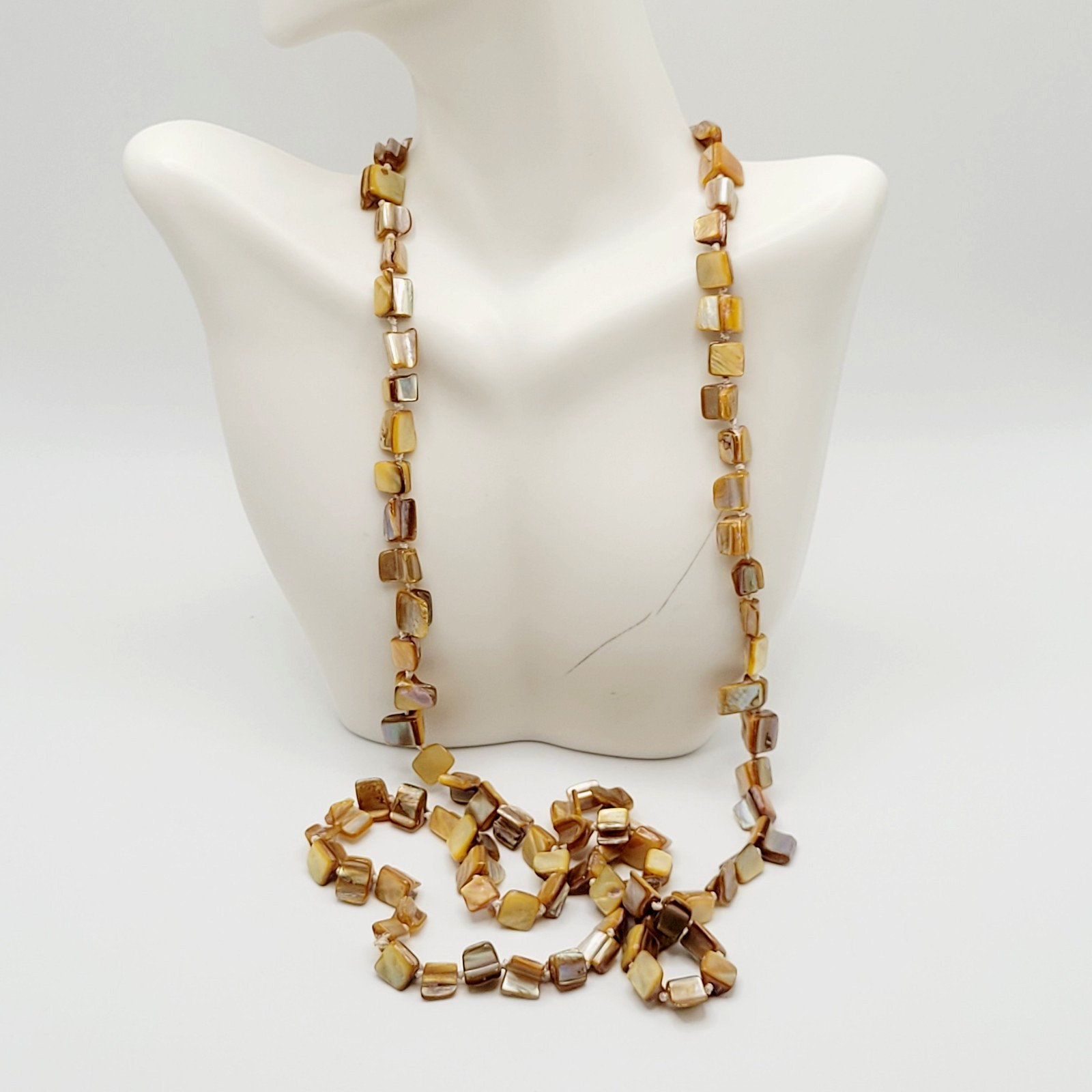 Warm Brown Beige Tone MOP Abalone Tri Tip Nugget NO CLASP Vintage Necklace 36 in
