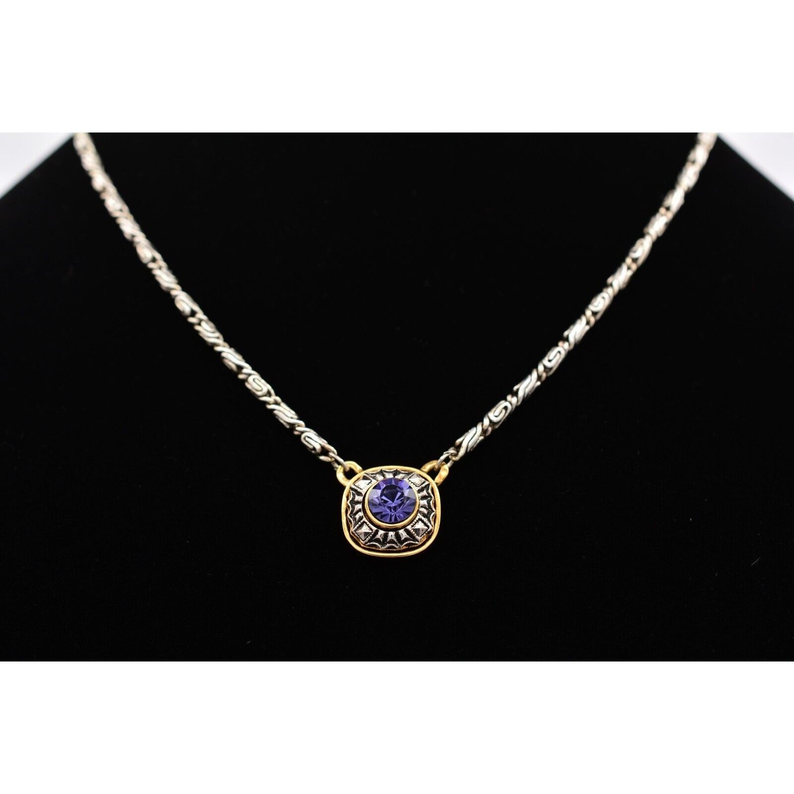 1928 Vintage Crystal Necklace Purple Rhinestone Silver Gold Signed 1990s BinAU