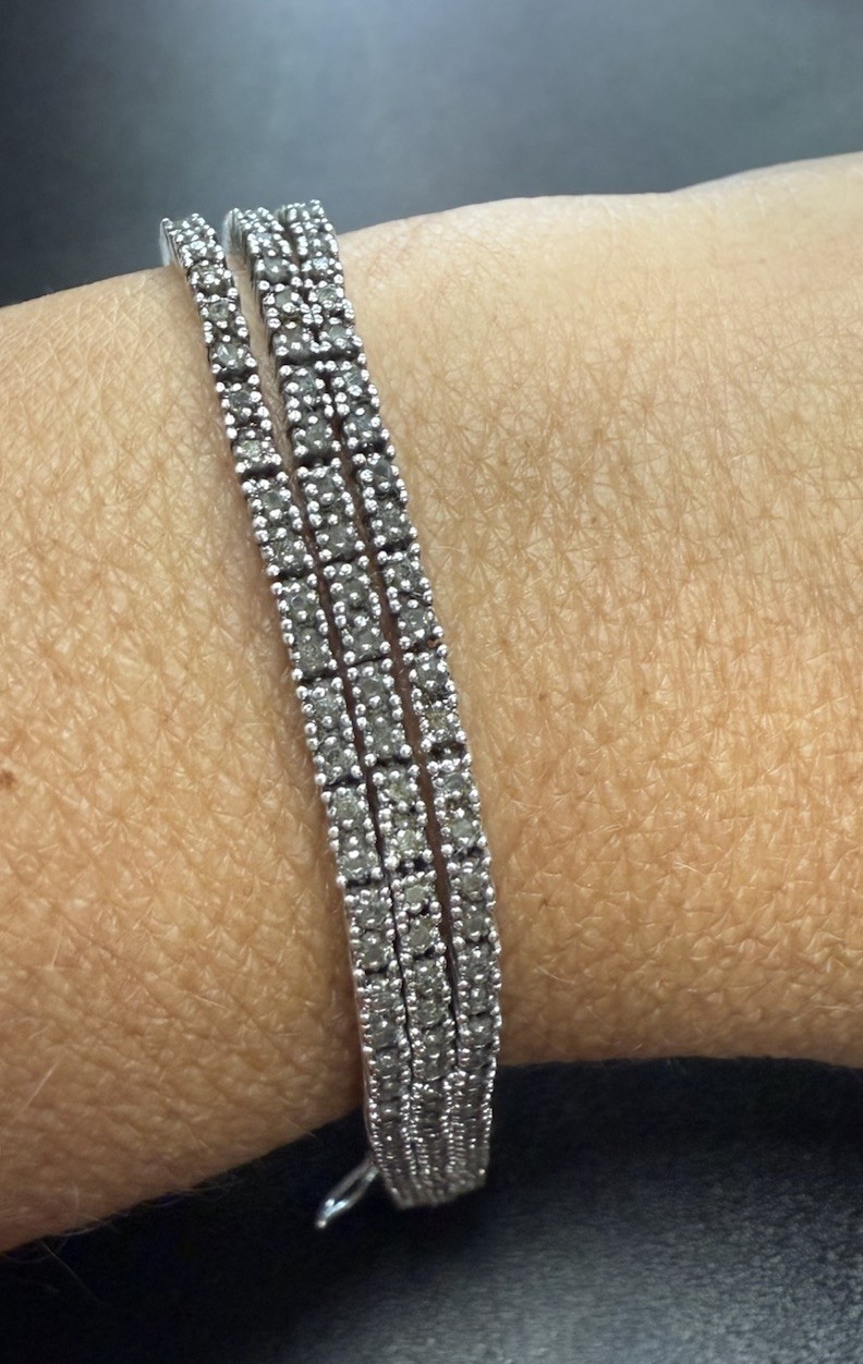 Vintage DBJ 925 Silver Three 3 Row Moissanite Link Tennis Bracelet 19.5g
