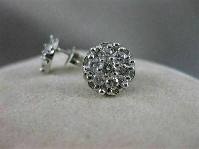 ESTATE .93CTW DIAMOND FLOWER CLUSTER 14K WHITE GOLD EARRINGS F/G VVS/VS #10320